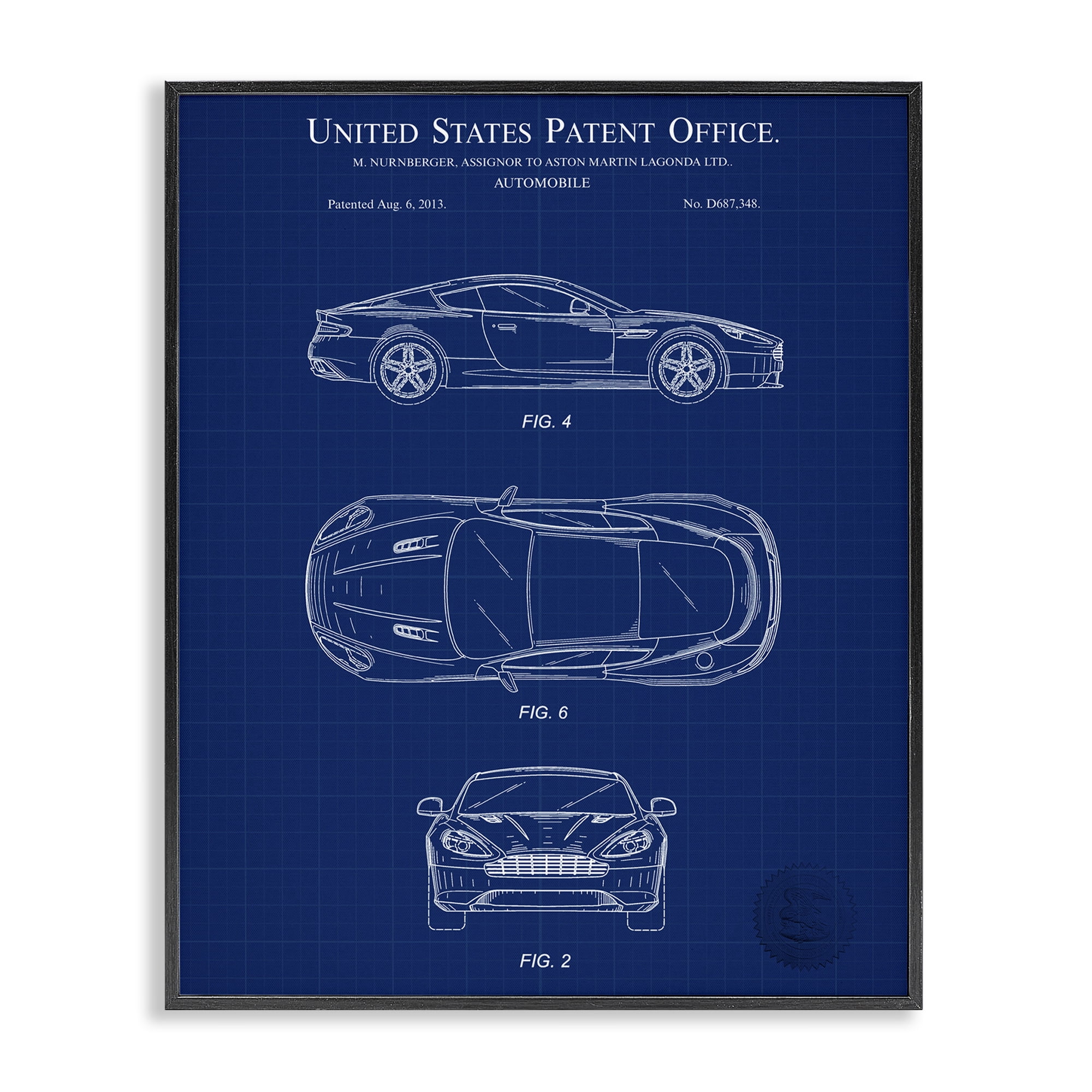 Stupell Industries Automobile Patent Blueprint Transportation Painting Black Framed Art Print Wall Art, 11 x 14