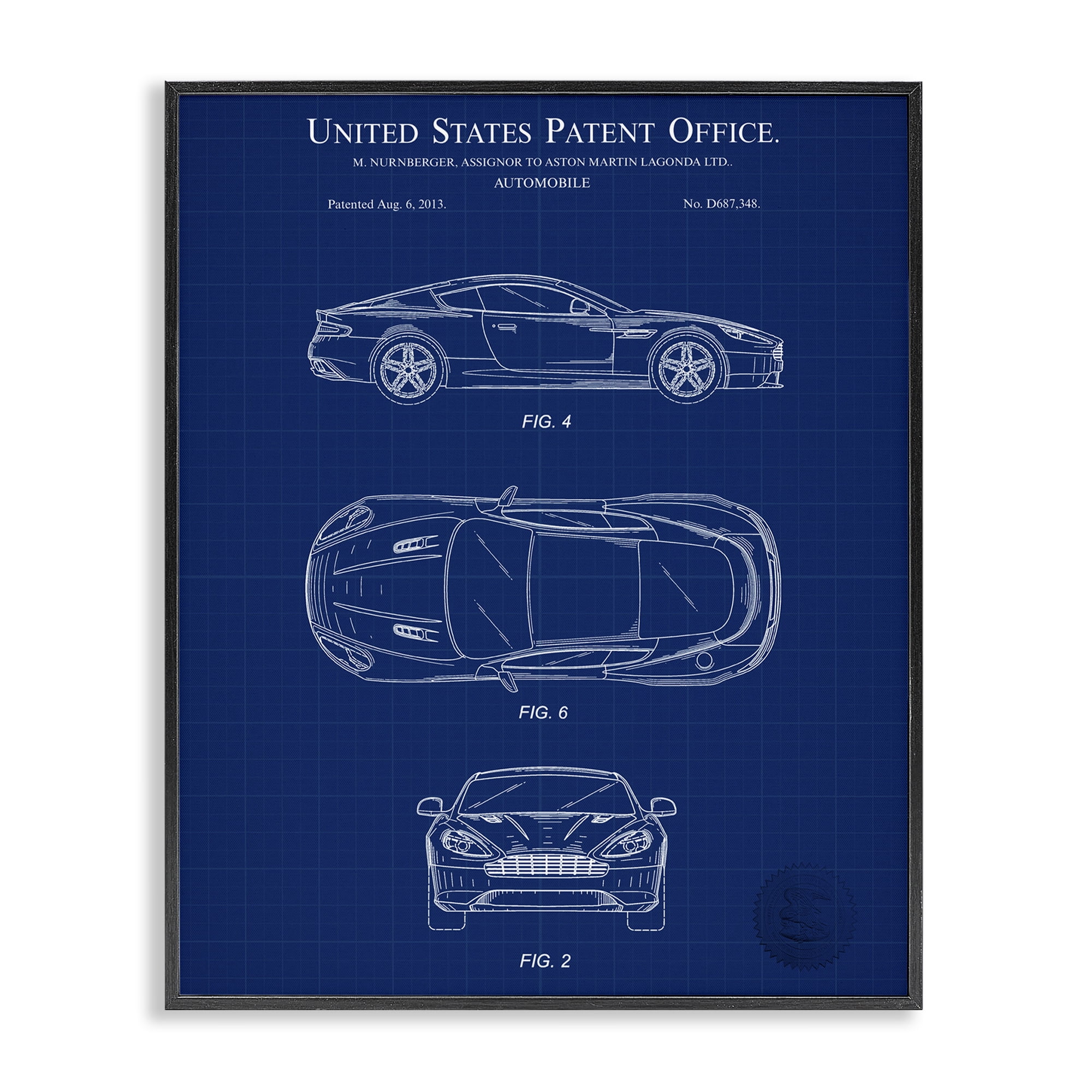 Stupell Industries Automobile Patent Blueprint Transportation Painting Black Framed Art Print Wall Art, 24 x 30