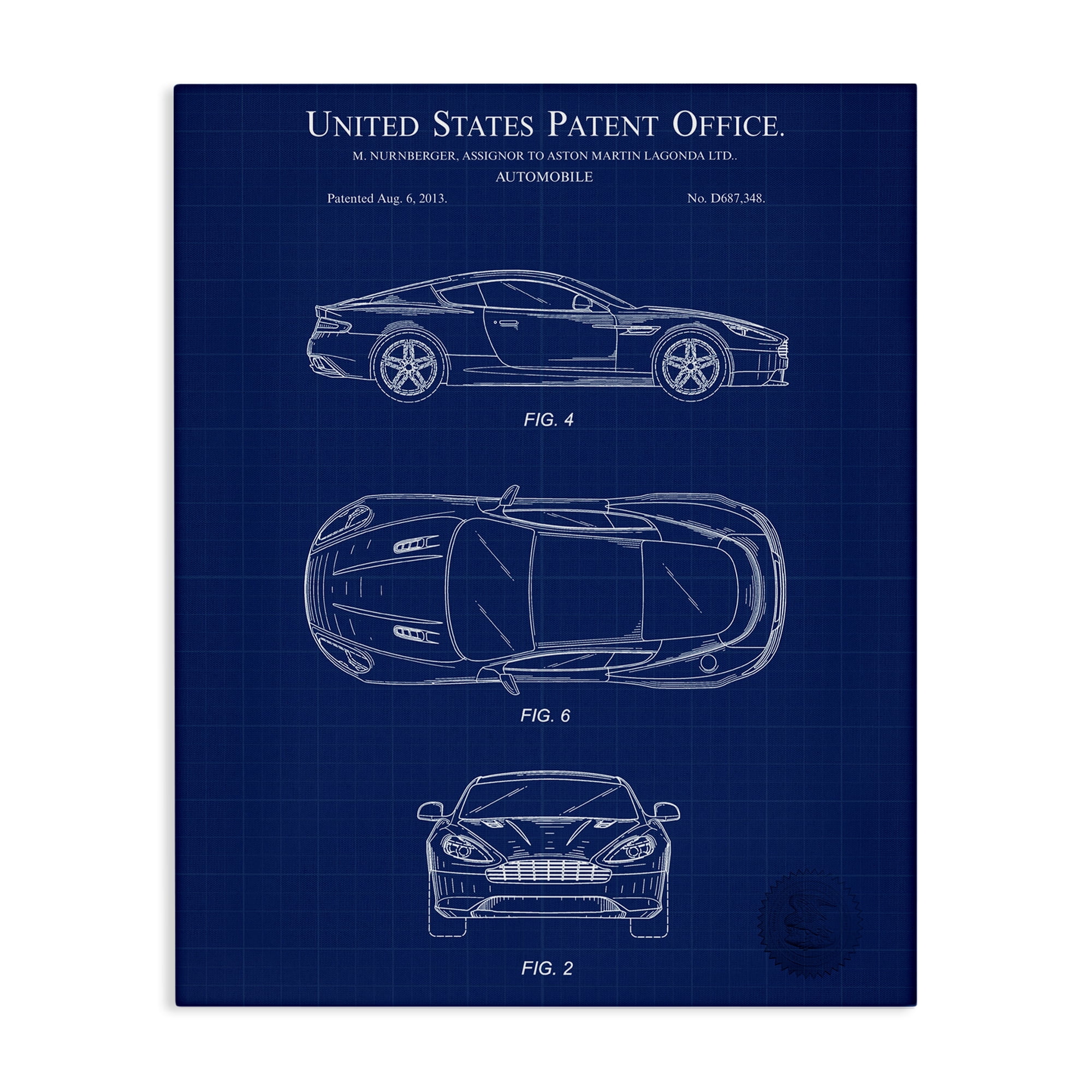 Stupell Industries Automobile Patent Blueprint Transportation Painting Gallery Wrapped Canvas Art Print Wall Art, 16 x 20