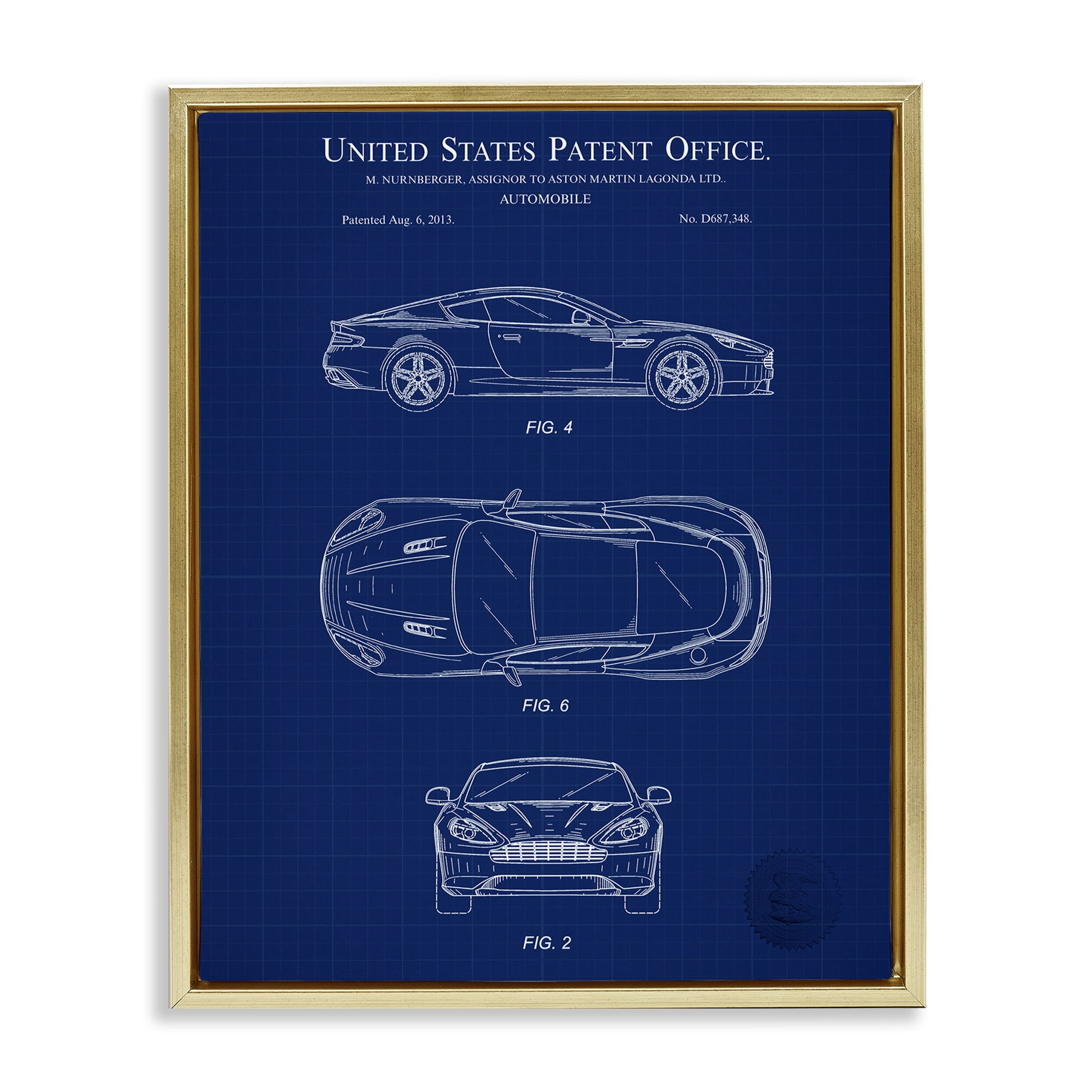 Stupell Industries Automobile Patent Blueprint Transportation Painting Gold Floater Framed Art Print Wall Art, 25 x 31