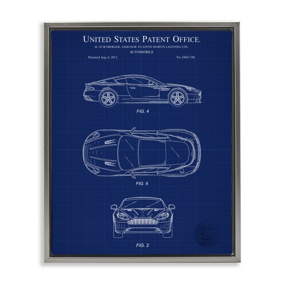 Stupell Industries Automobile Patent Blueprint Transportation Painting Gray Floater Framed Art Print Wall Art, 17 x 21