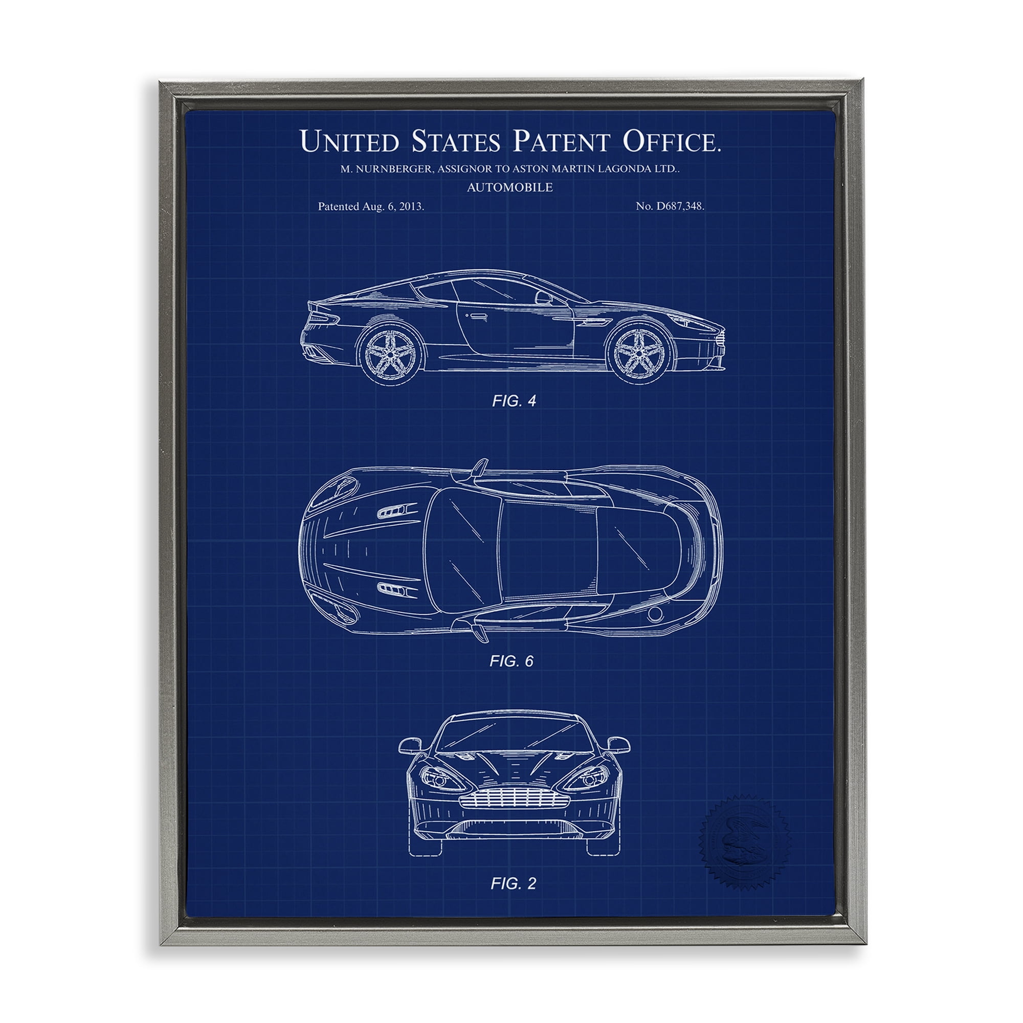 Stupell Industries Automobile Patent Blueprint Transportation Painting Gray Floater Framed Art Print Wall Art, 25 x 31