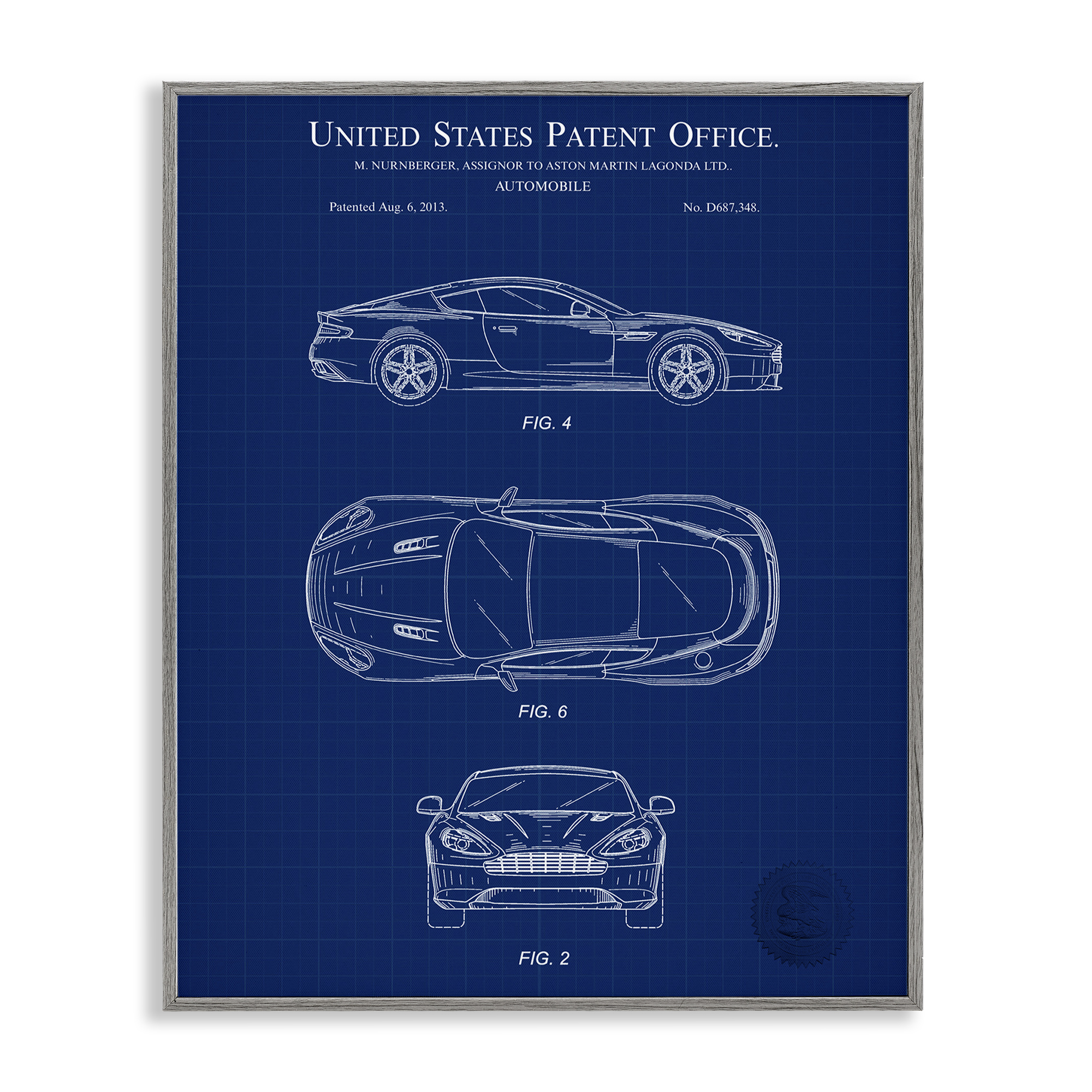 Stupell Industries Automobile Patent Blueprint Transportation Painting Gray Framed Art Print Wall Art, 11 x 14