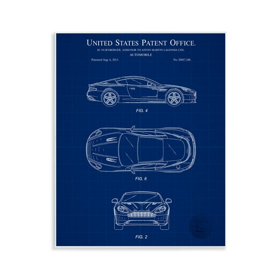 Stupell Industries Automobile Patent Blueprint Transportation Painting Unframed Art Print Wall Art, 11 x 14