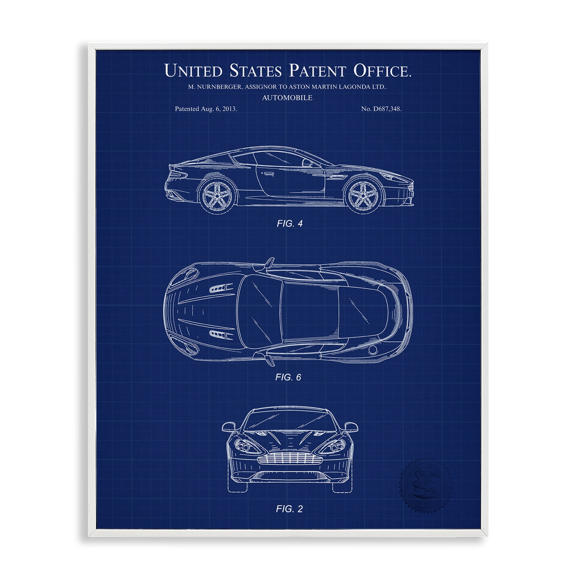 Stupell Industries Automobile Patent Blueprint Transportation Painting White Framed Art Print Wall Art, 24 x 30