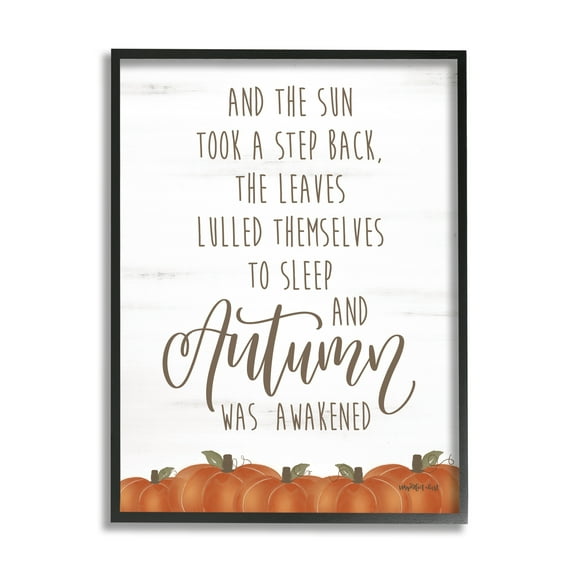 Stupell Industries Autumn Awakened Phrase Inspirational Painting Black Framed Art Print Wall Art, 11 x 14