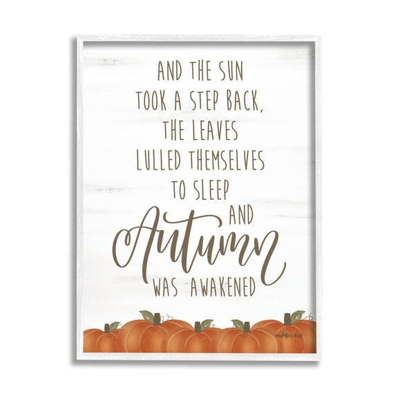 Stupell Industries Autumn Awakened Phrase Inspirational Painting White Framed Art Print Wall Art, 11 x 14