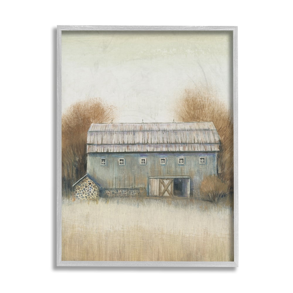 Stupell Industries Autumn Barn Doors Vintage Farm Landscape Gray Framed by Tim O'Toole