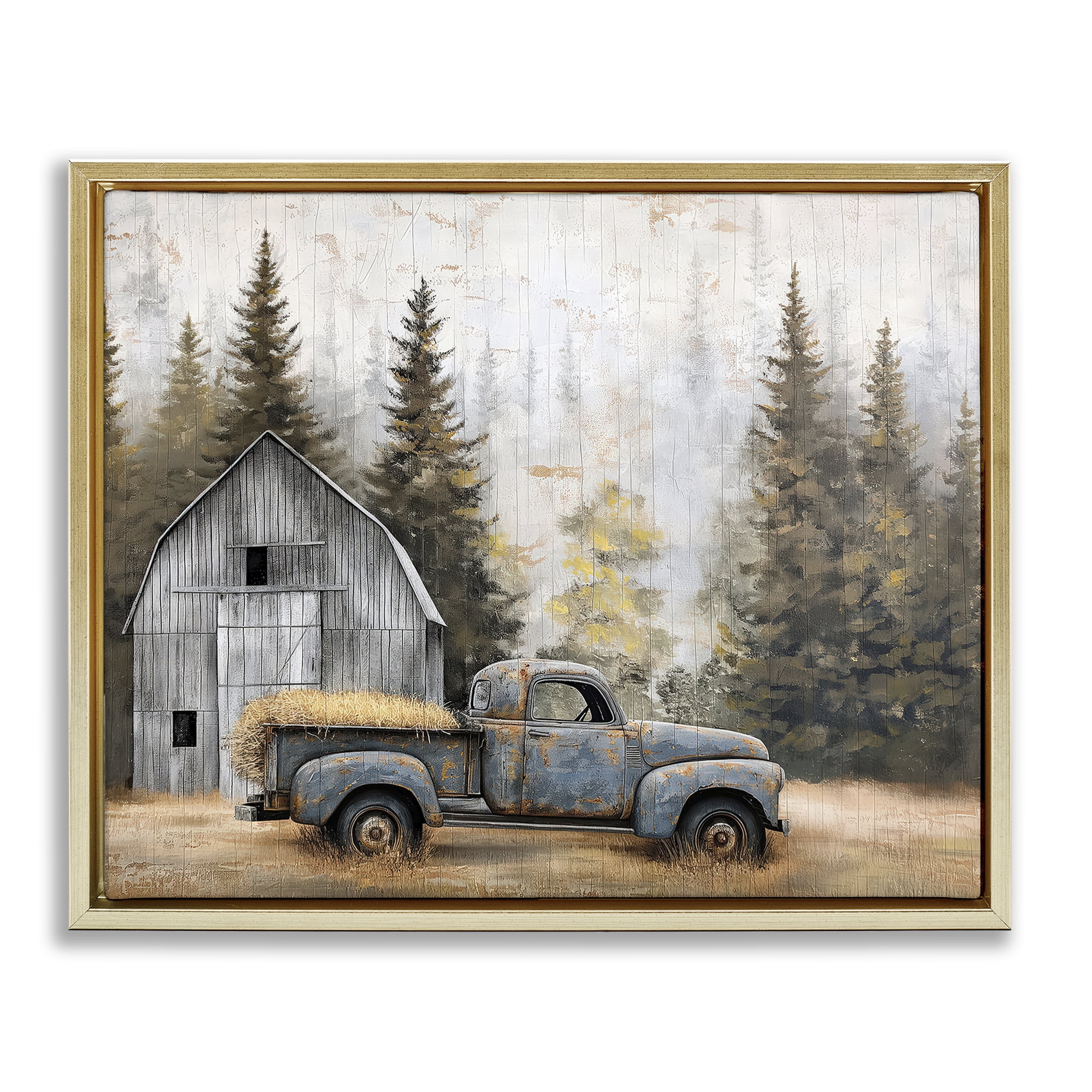 Stupell Industries Autumn Barn & Pine Forest Gold Framed Floater Canvas Wall Art, design by Imagine It Images