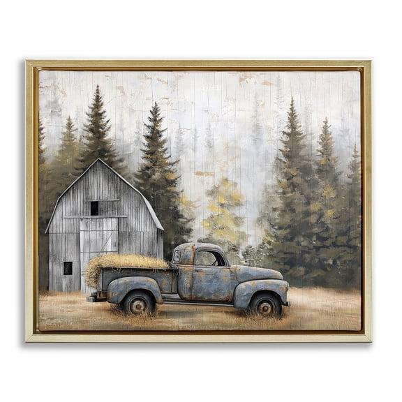Stupell Industries Autumn Barn & Pine Forest Gold Framed Floater Canvas Wall Art, design by Imagine It Images