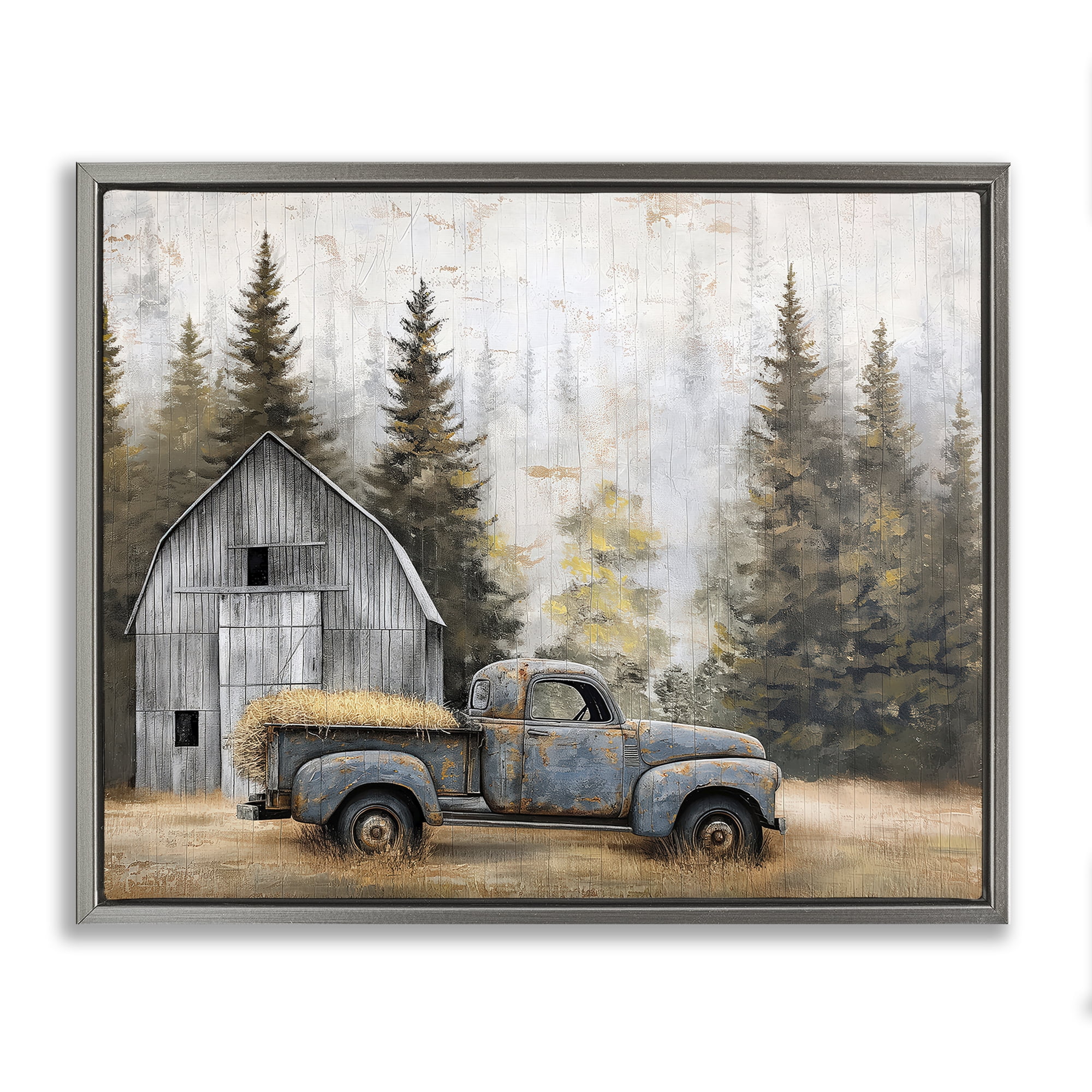 Stupell Industries Autumn Barn & Pine Forest Gray Framed Floater Canvas Wall Art, design by Imagine It Images
