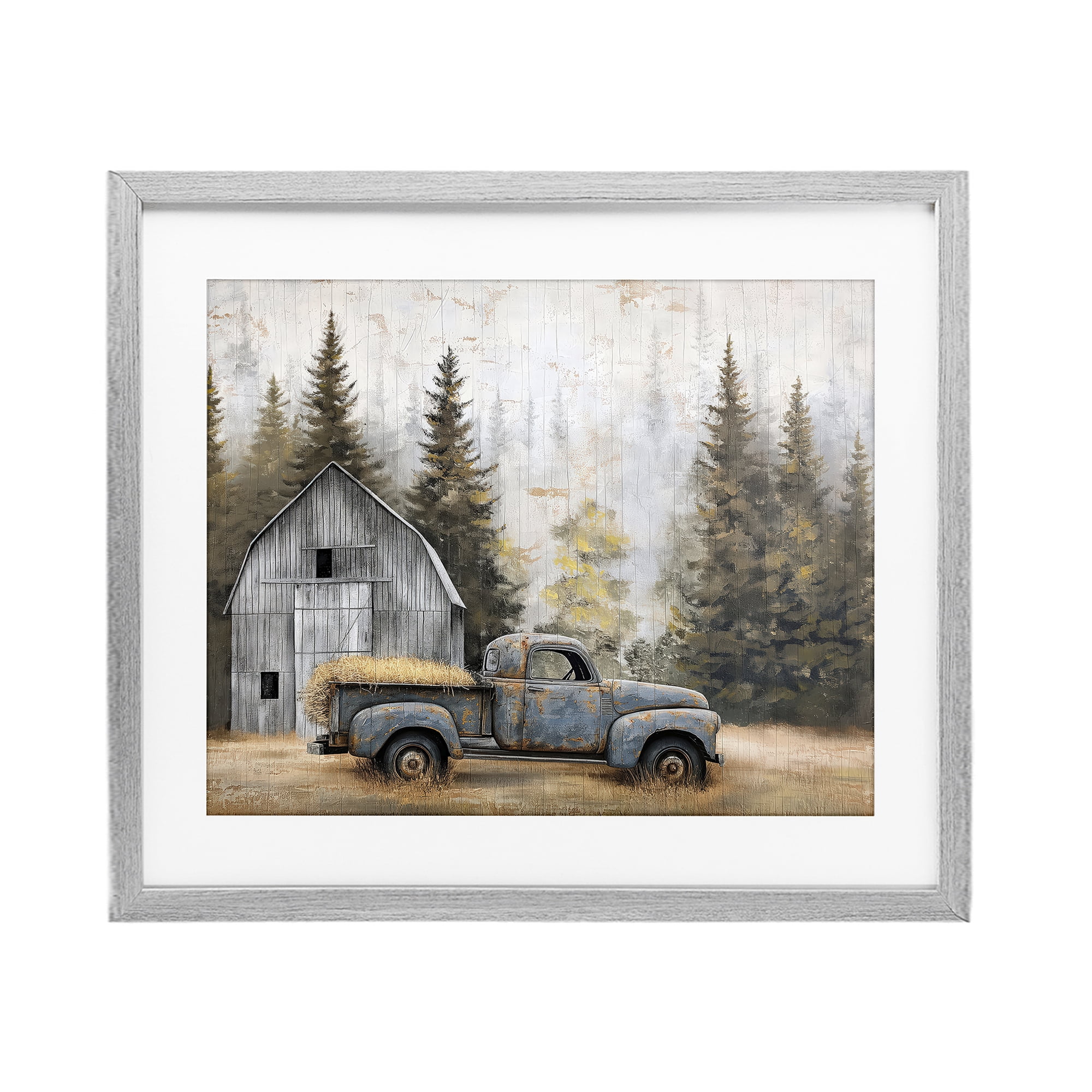 Stupell Industries Autumn Barn & Pine Forest Gray Framed Print Under Glass, design by Imagine It Images