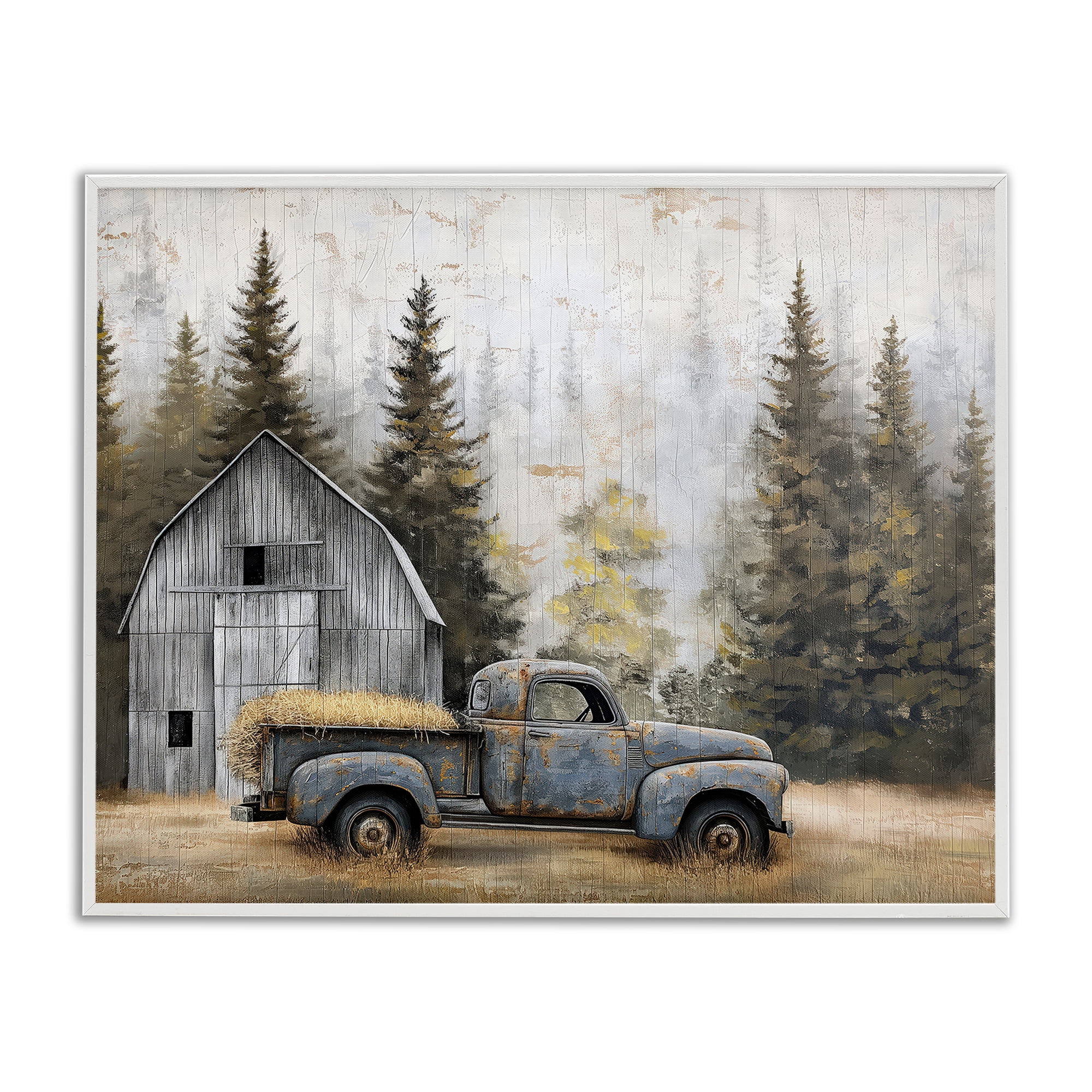 Stupell Industries Autumn Barn & Pine Forest White Framed Giclee Art, design by Imagine It Images