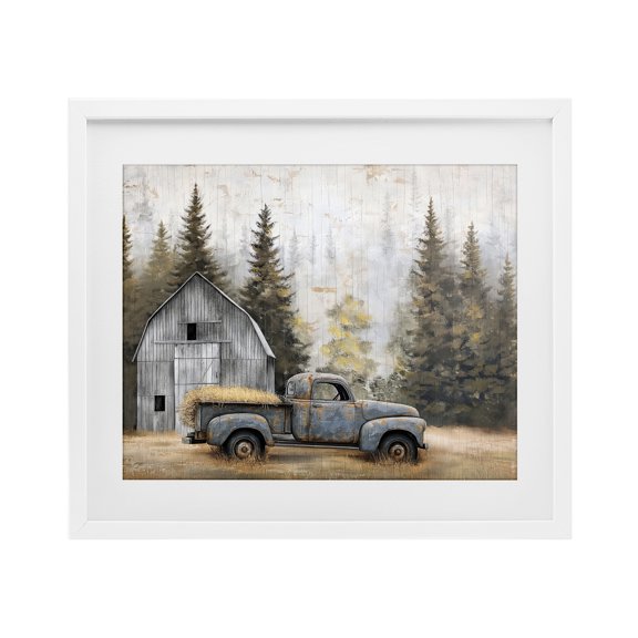 Stupell Industries Autumn Barn & Pine Forest White Framed Print Under Glass, design by Imagine It Images