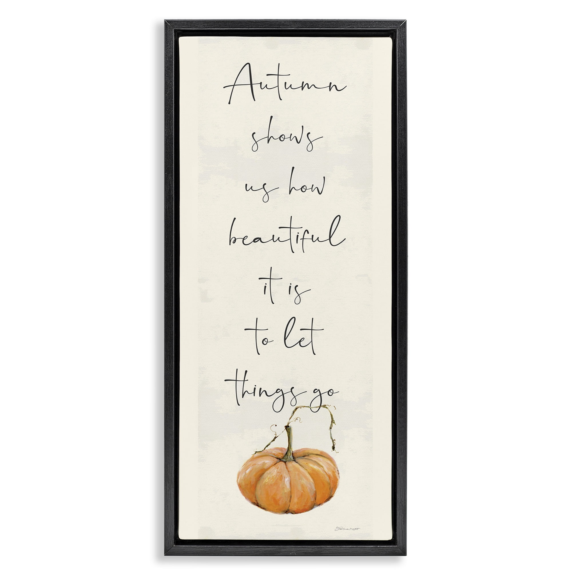 Stupell Industries Autumn Beauty Inspirational Phrase Holiday Painting Black Floater Framed Canvas Art Print Wall Art, 11 x 25