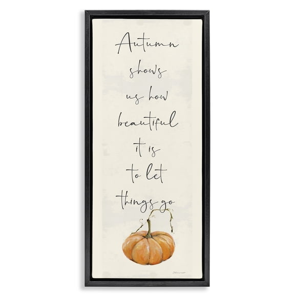 Stupell Industries Autumn Beauty Inspirational Phrase Holiday Painting Black Floater Framed Canvas Art Print Wall Art, 11 x 25