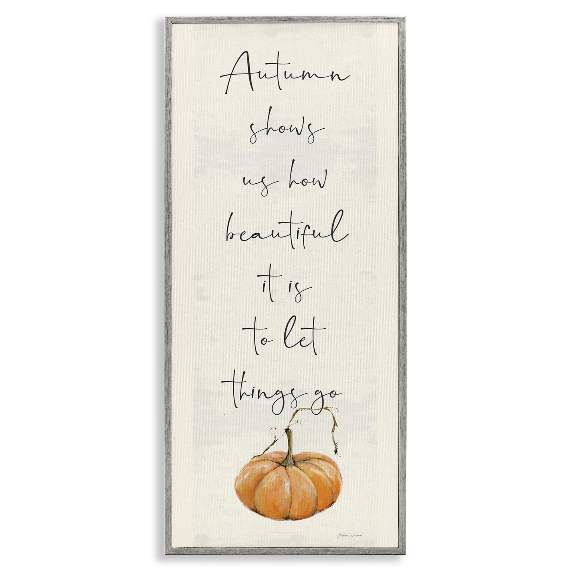 Stupell Industries Autumn Beauty Inspirational Phrase Holiday Painting Gray Framed Art Print Wall Art, 10 x 24
