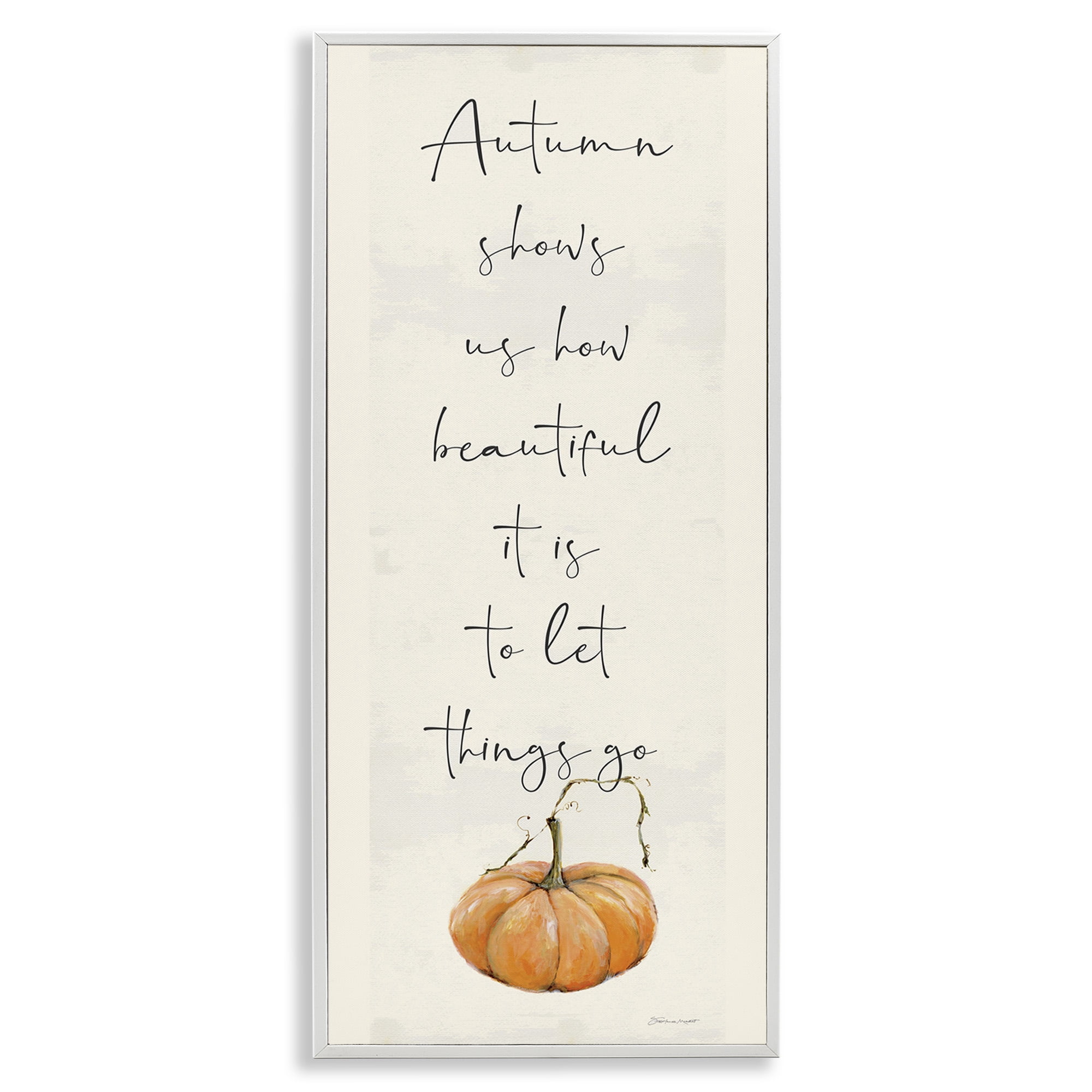 Stupell Industries Autumn Beauty Inspirational Phrase Holiday Painting White Framed Art Print Wall Art, 13 x 30