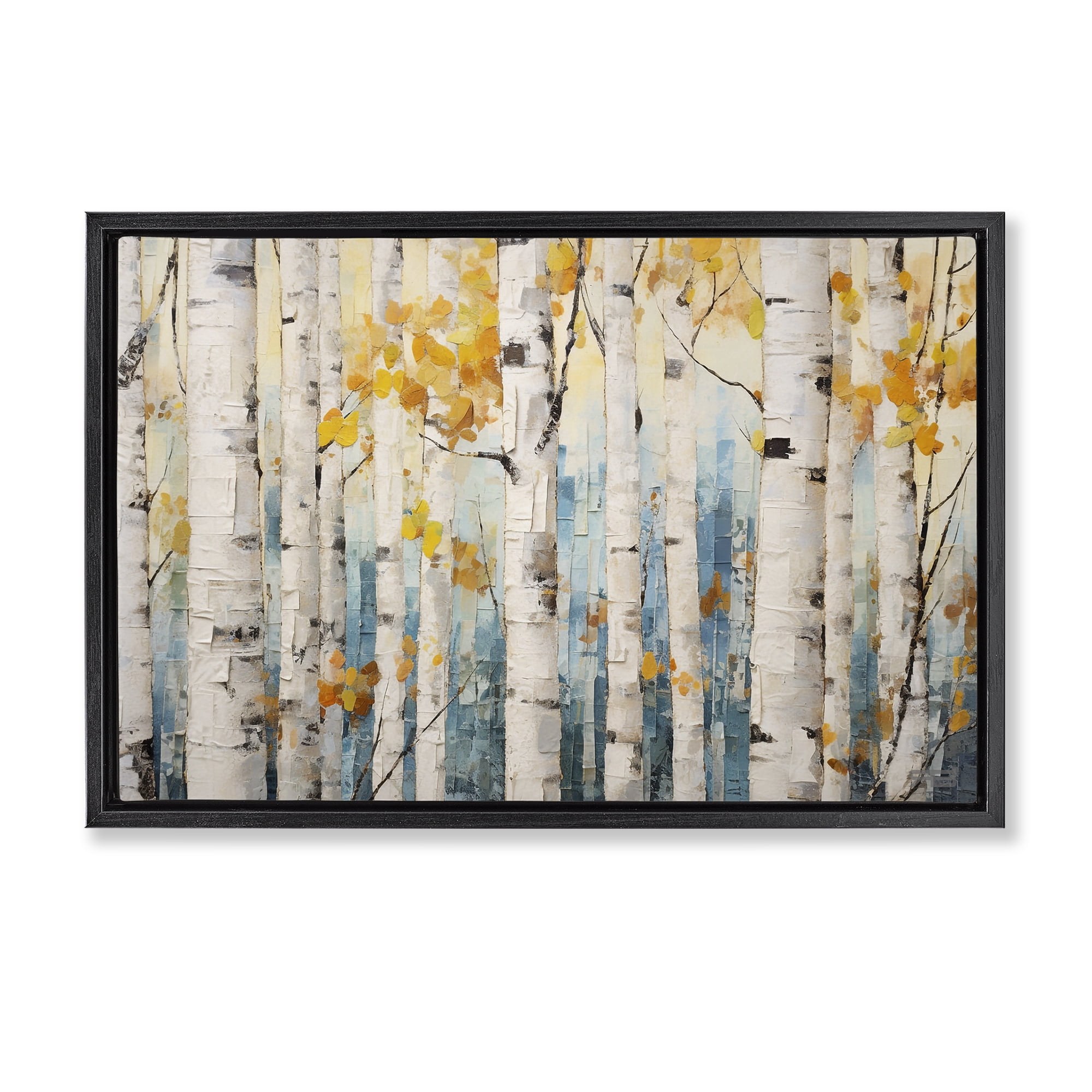 Stupell Industries Autumn Birch Forest Landscape Painting Black Floater Framed Art Print Wall Art, 31 x 21