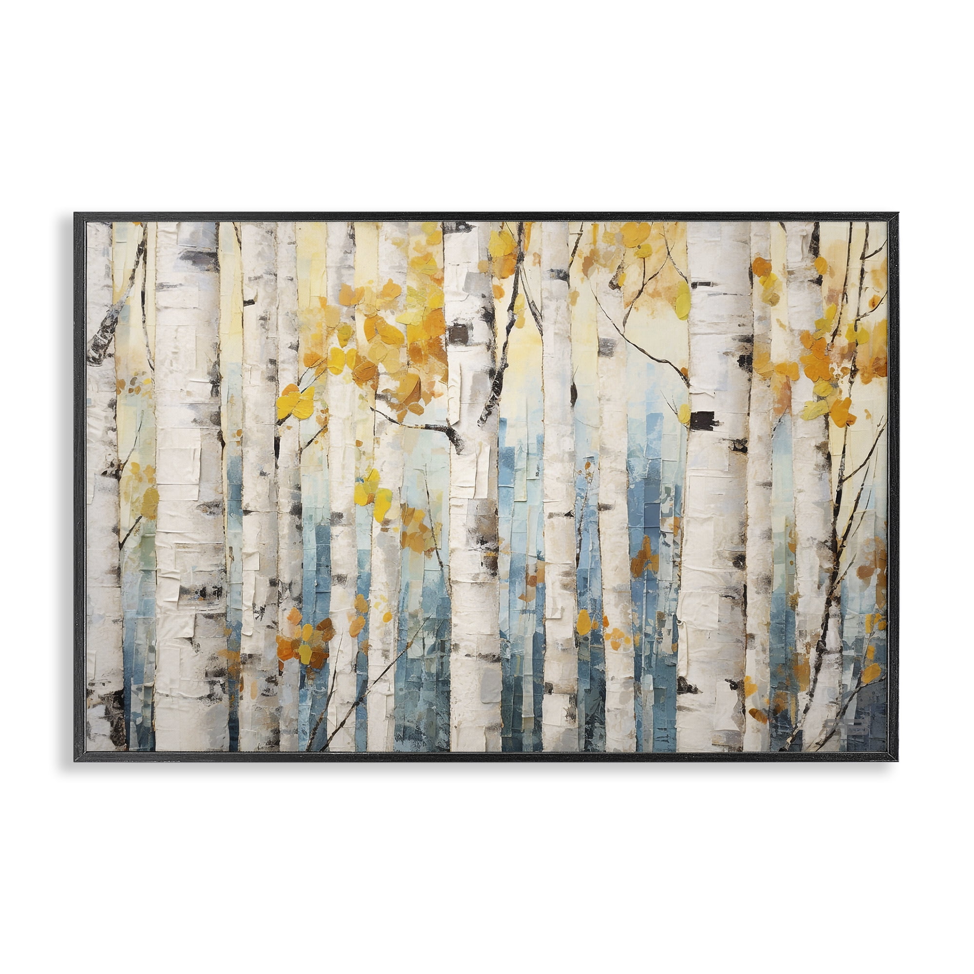 Stupell Industries Autumn Birch Forest Landscape Painting Black Framed Art Print Wall Art, 18 x 12