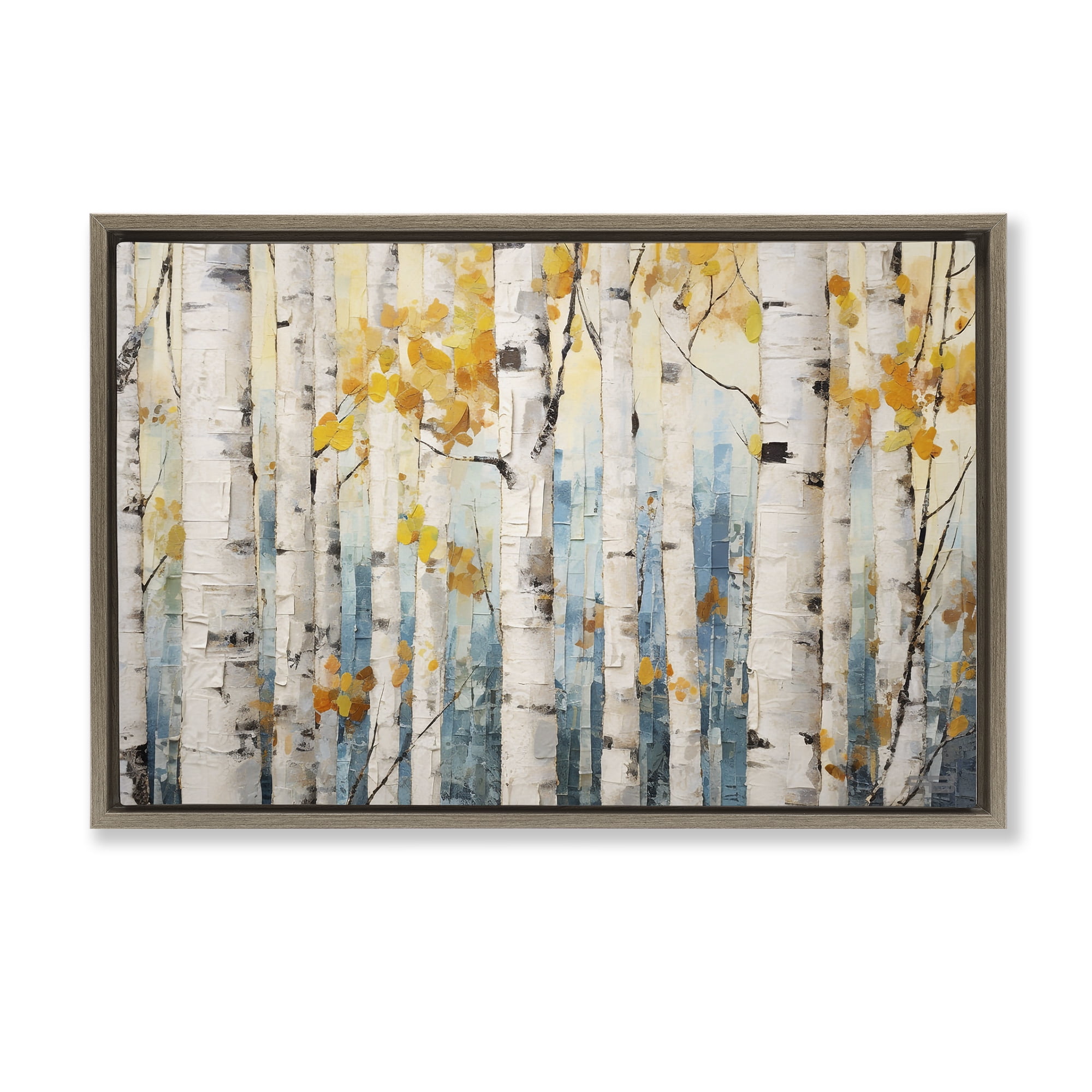 Stupell Industries Autumn Birch Forest Landscape Painting Brown Floater Framed Art Print Wall Art, 25 x 17