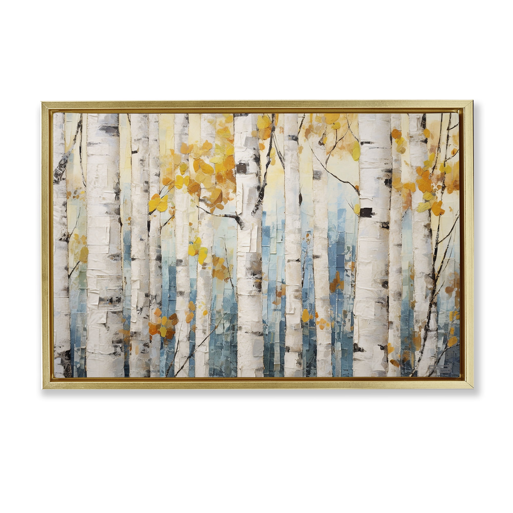 Stupell Industries Autumn Birch Forest Landscape Painting Gold Floater Framed Art Print Wall Art, 25 x 17