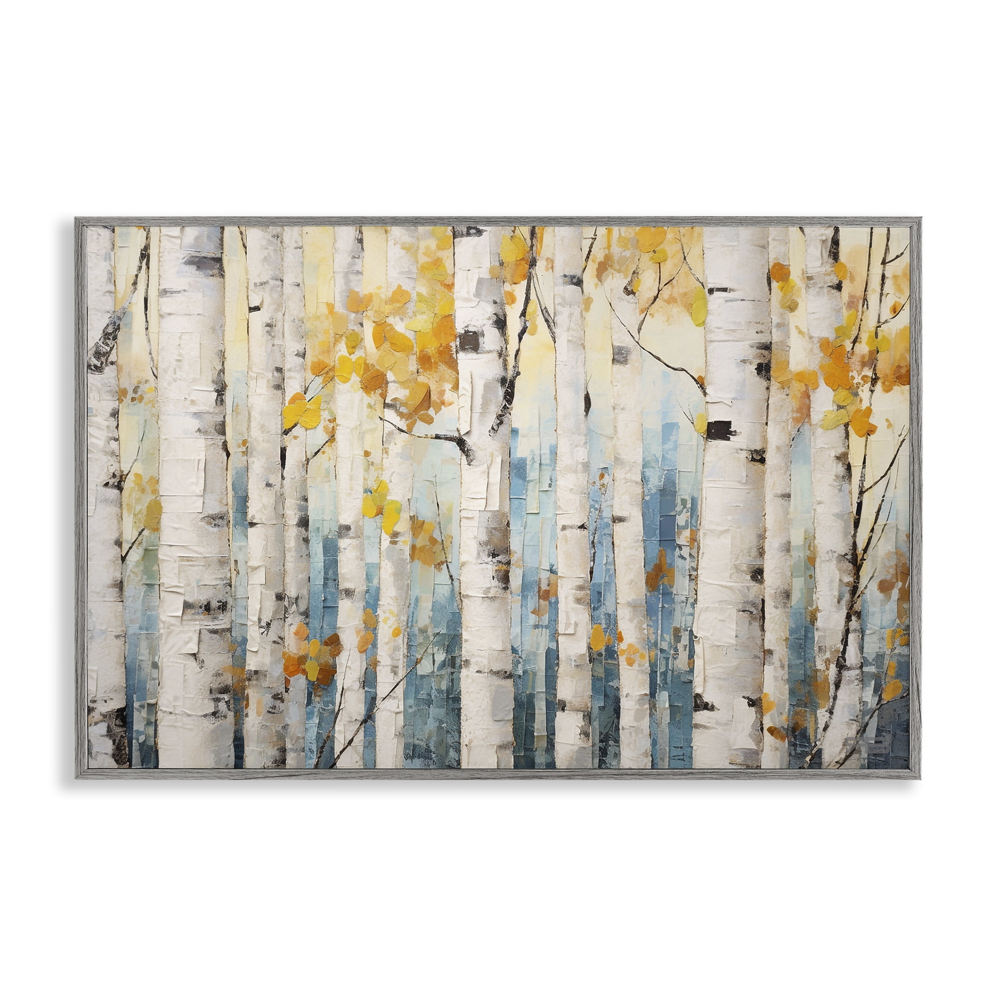 Stupell Industries Autumn Birch Forest Landscape Painting Gray Framed Art Print Wall Art, 24 x 16