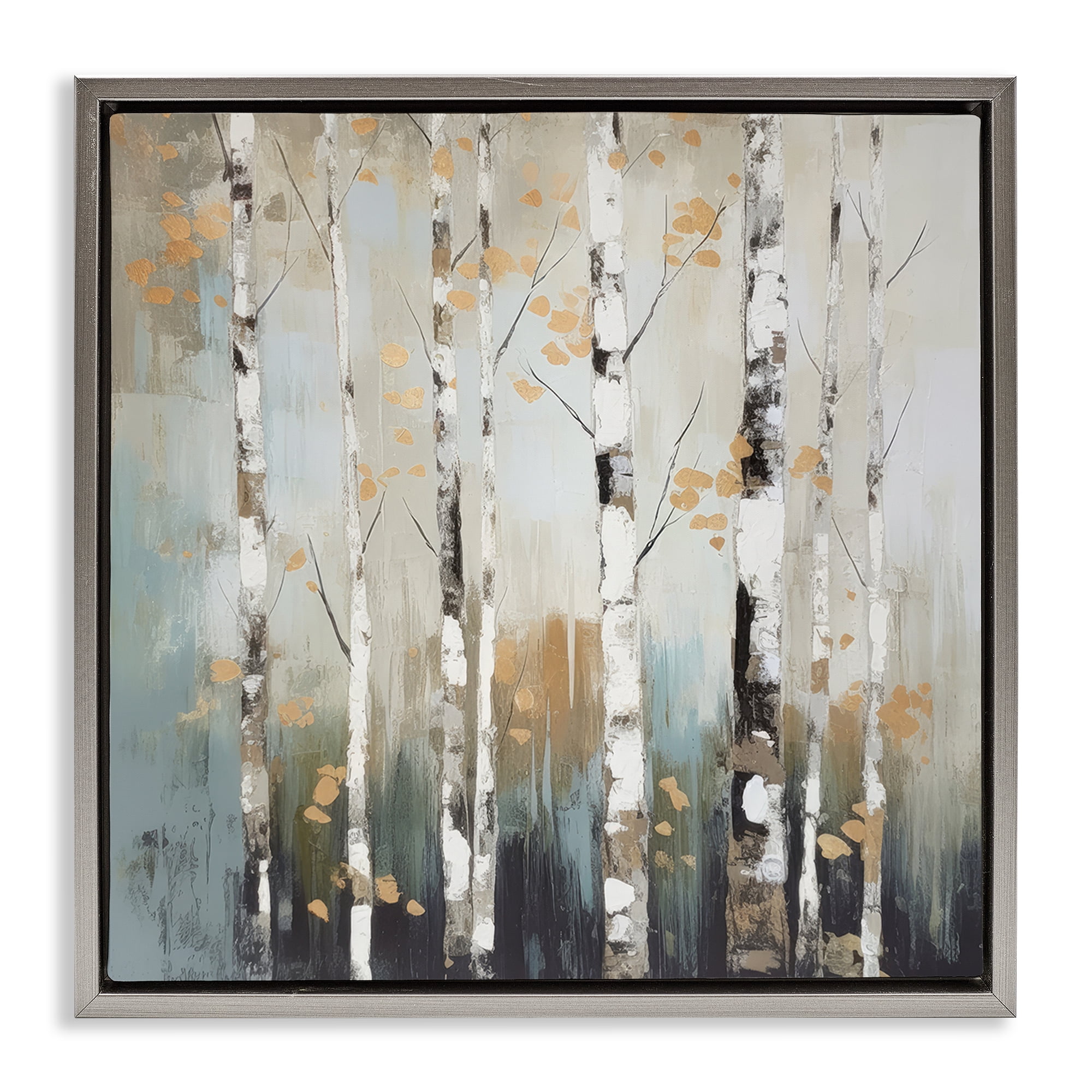 Stupell Industries Autumn Birch Impressions Landscape & Nature Painting Gray Floater Framed Canvas Art Print Wall Art, 25 x 25