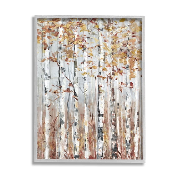 Stupell Industries Autumn Birch Tree Foliage Rustic Forest Landscape Landscape Painting Gray Framed Art Print Wall Art, 16 x 20
