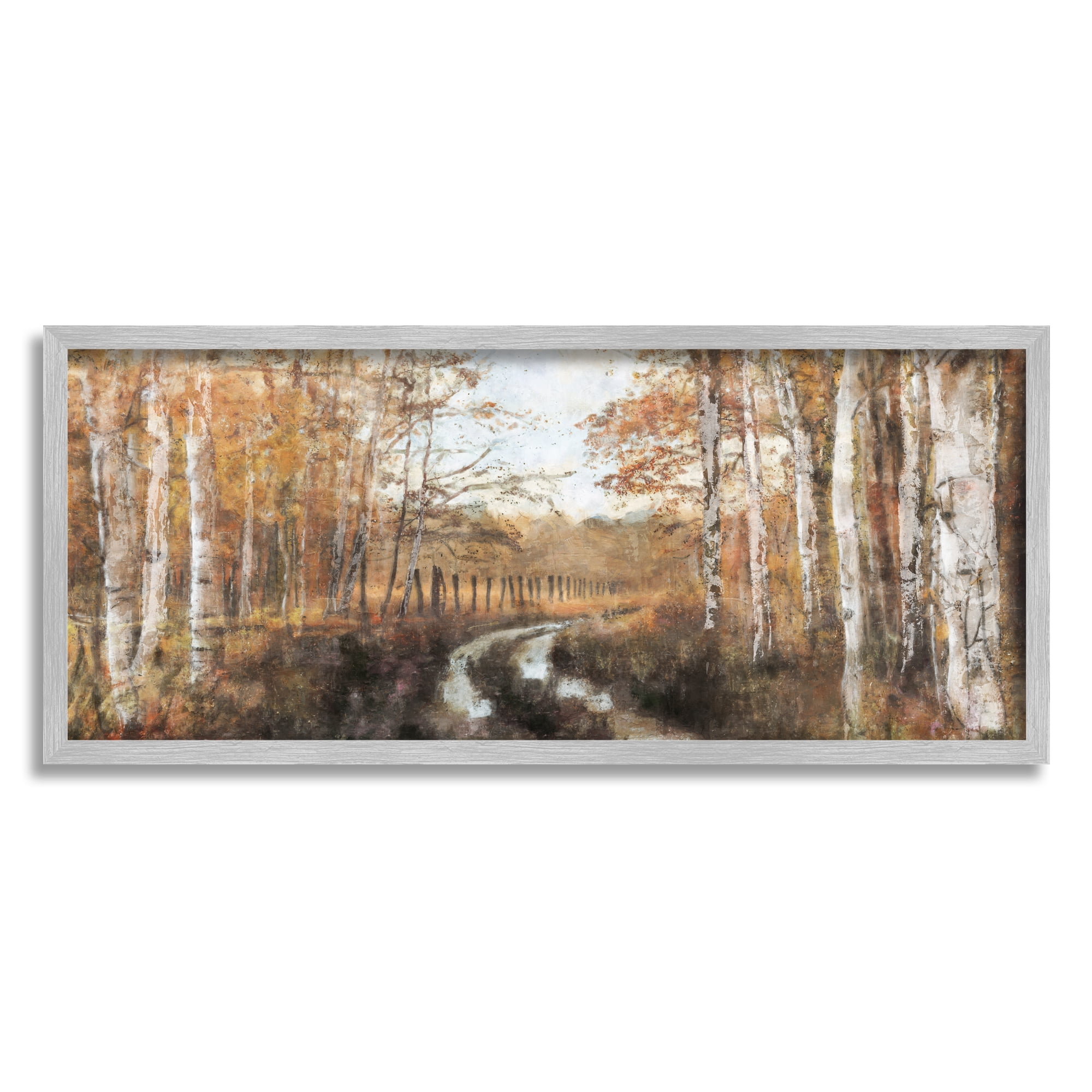 Stupell Industries Autumn Birch Tree Grove Scenery Landscape Painting Gray Framed Art Print Wall Art