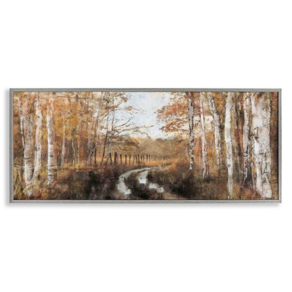 Stupell Industries Rustic Lodge Autumn Birch Tree Grove Scenery Gray Framed Giclee Art, 30 x 13, by Nina Blue