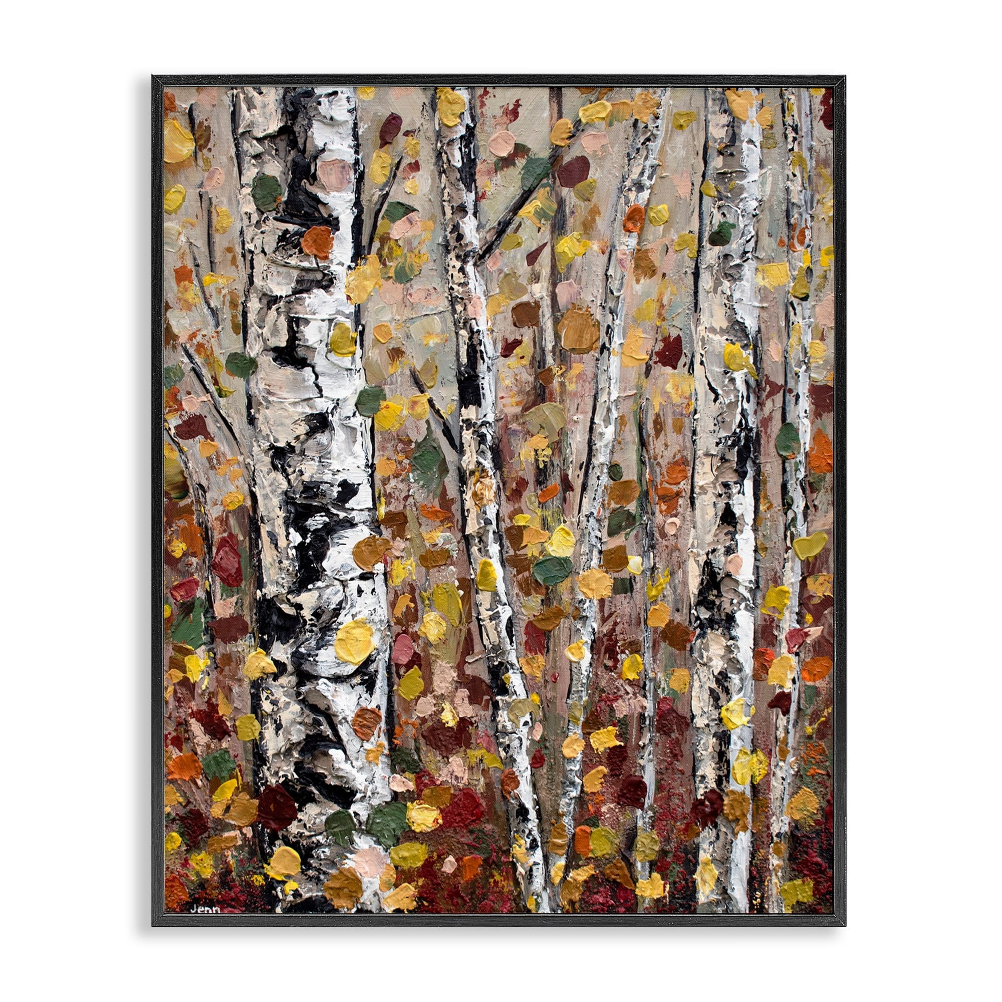 Stupell Industries Autumn Birch Trees Abstract Leaves Landscape Painting Black Framed Art Print Wall Art