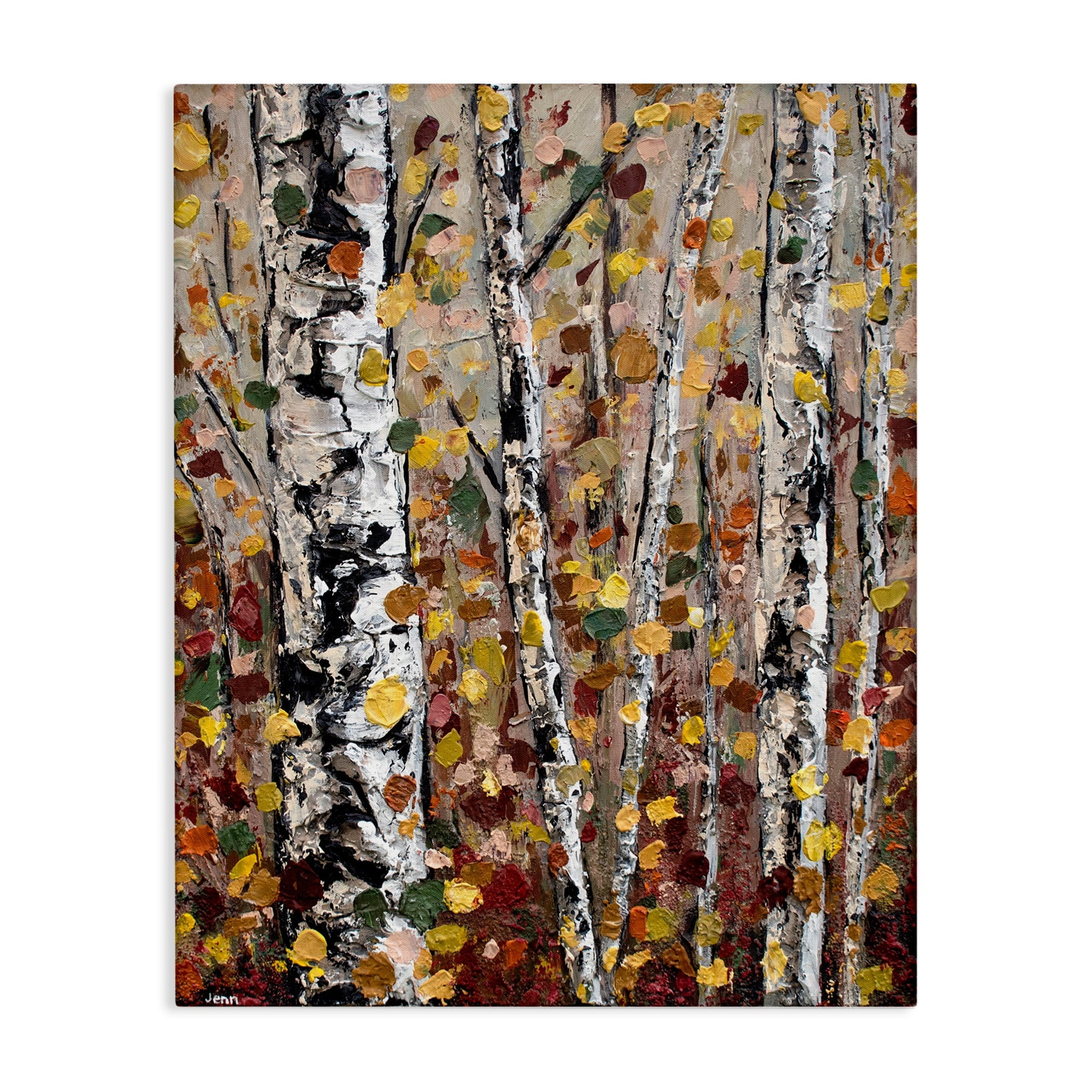 Autumn Birch Trees Abstract Landscape Canvas Wall Art, 24 x 30