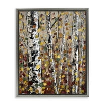 Autumn Birch Trees Abstract Leaves Gray Floating Frame Canvas Art, 17 x 21, Made In USA