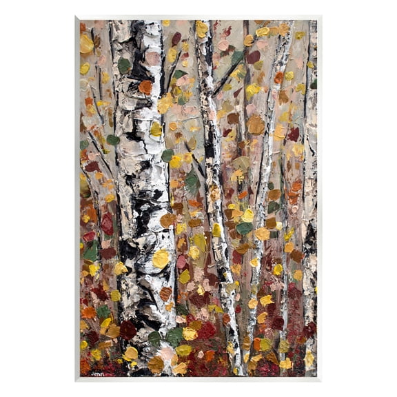 Stupell Industries Autumn Birch Trees Abstract Leaves Landscape Painting Unframed Art Print Wall Art