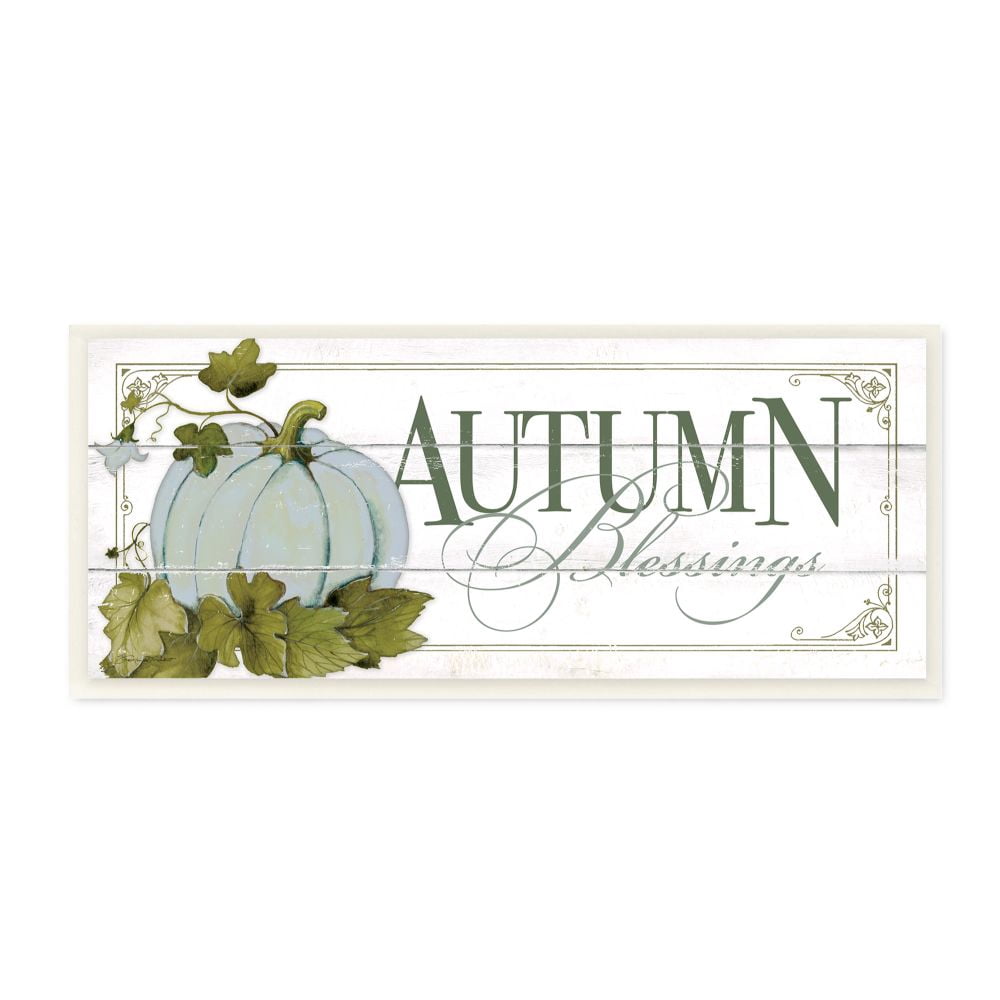 Stupell Industries Autumn Blessings Blue Pumpkin Fall Seasonal Word Design Wall Plaque by Stephanie Workman Marrott