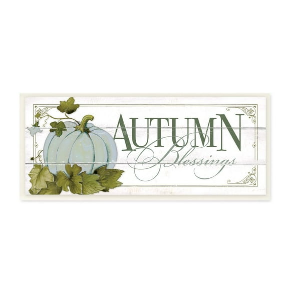 Stupell Industries Autumn Blessings Blue Pumpkin Fall Seasonal Word Design Wall Plaque by Stephanie Workman Marrott