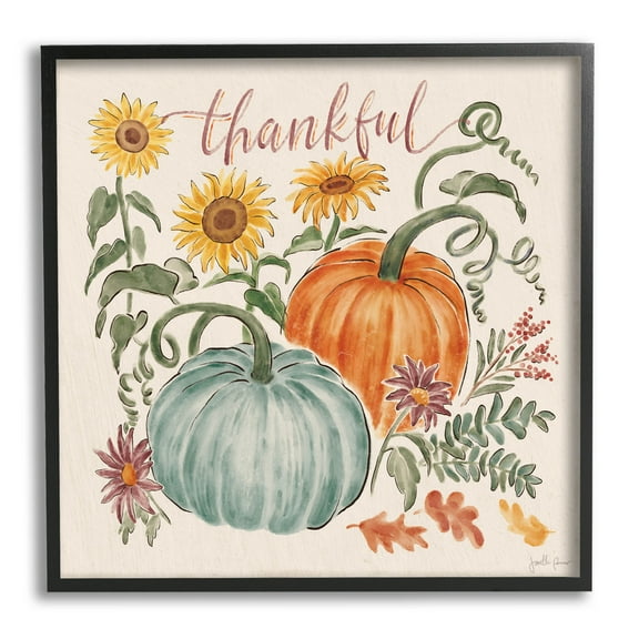 Stupell Industries Autumn Botanical Thankful Nature Graphic Art Black Framed Art Print Wall Art, Design by Janelle Penner