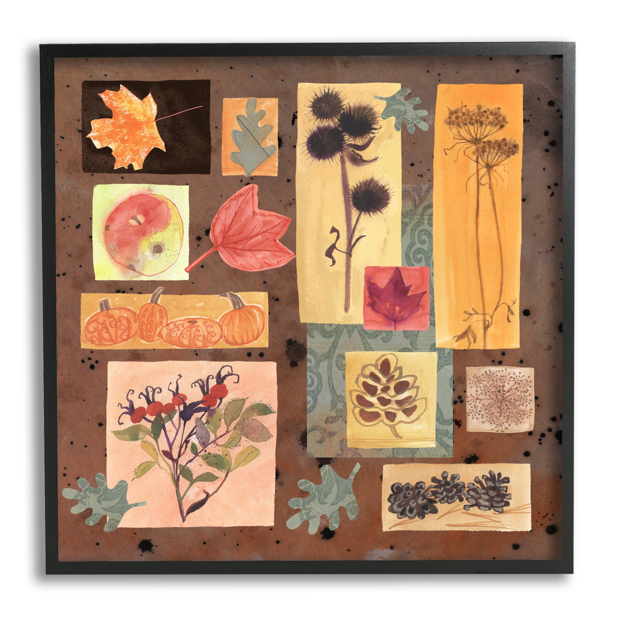 Stupell Industries Autumn Botanicals Pattern Holiday Painting Black Framed Art Print Wall Art, 12 x 12