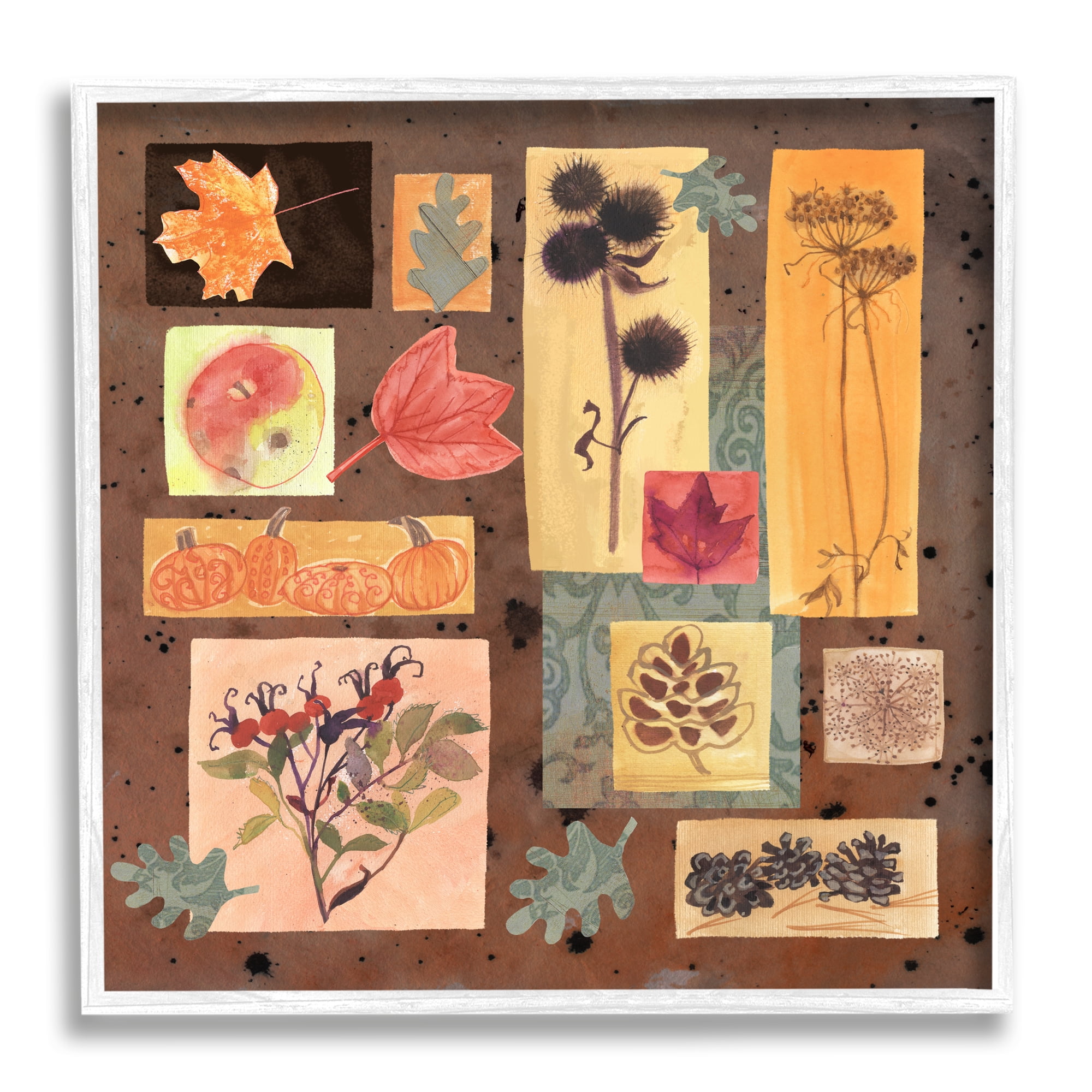 Stupell Industries Autumn Botanicals Pattern Holiday Painting White Framed Art Print Wall Art, 24 x 24