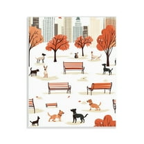 Stupell Industries Autumn City Park Dogs Animals Painting Unframed Art Print Wall Art, 11 x 14