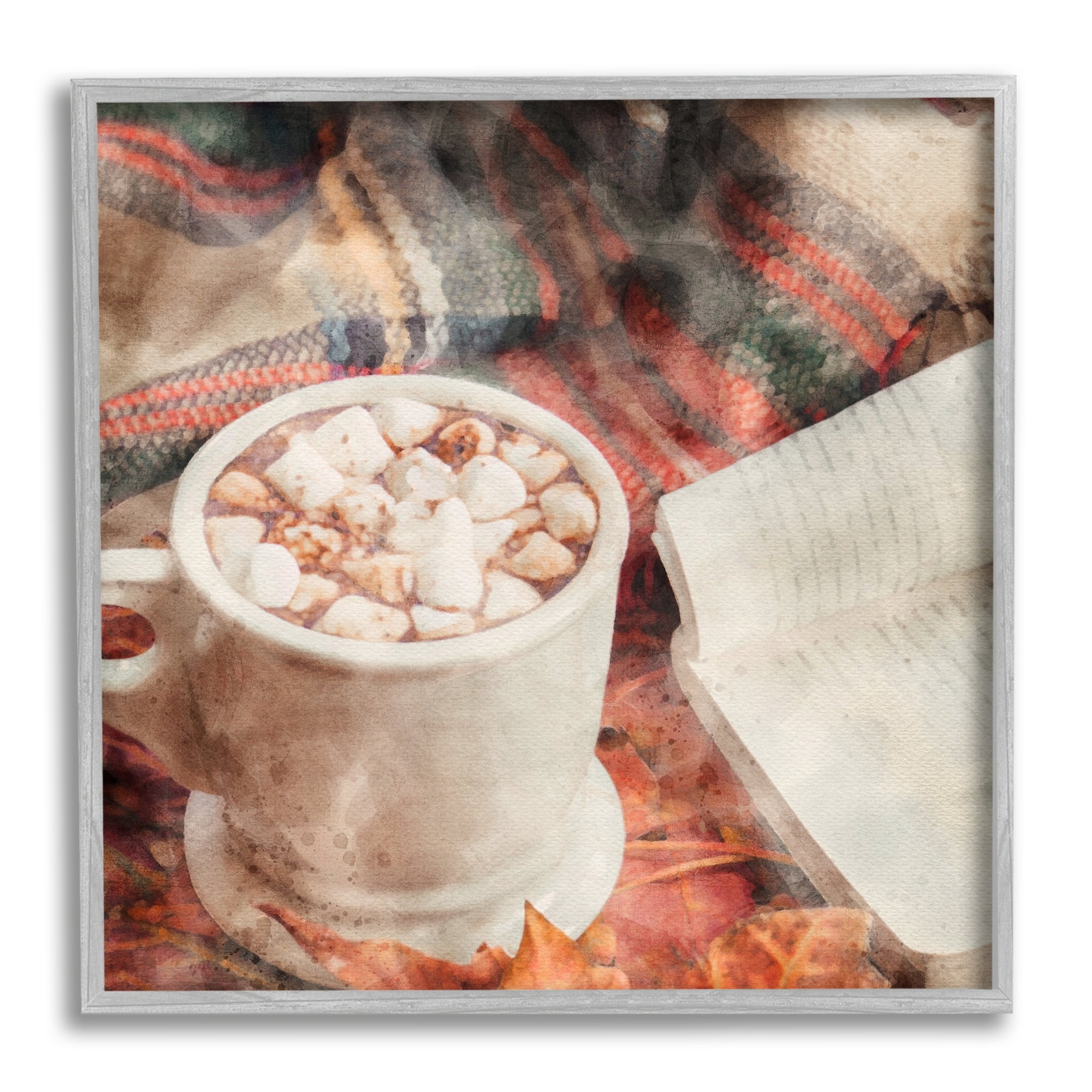 Stupell Industries Autumn Cocoa & Book Holiday Painting Gray Framed Art Print Wall Art, 24 x 24