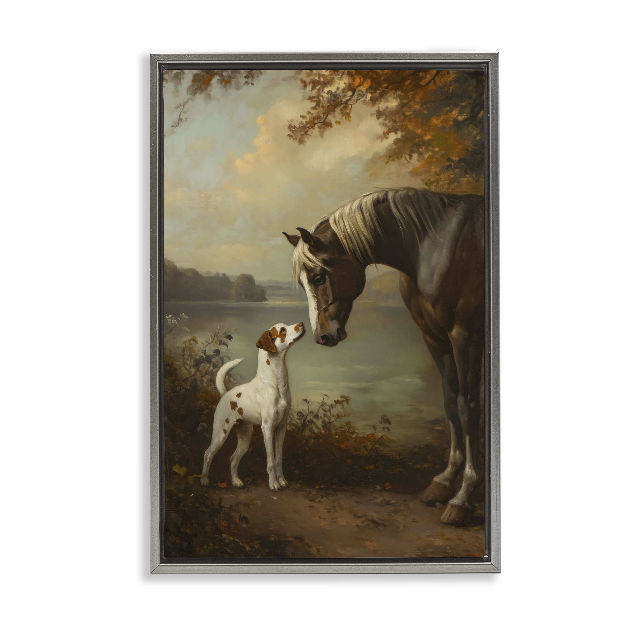 Stupell Industries Autumn Companions Hunting Party Gray Framed Floater Canvas Wall Art, design by Petal Prints Design