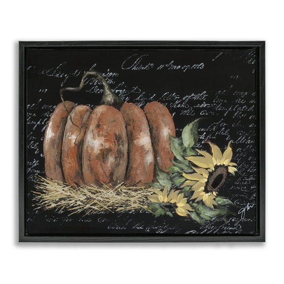 Stupell Industries Autumn Country Pumpkin Botanical & Floral Painting Black Floater Framed Art Print Wall Art, 21 x 17