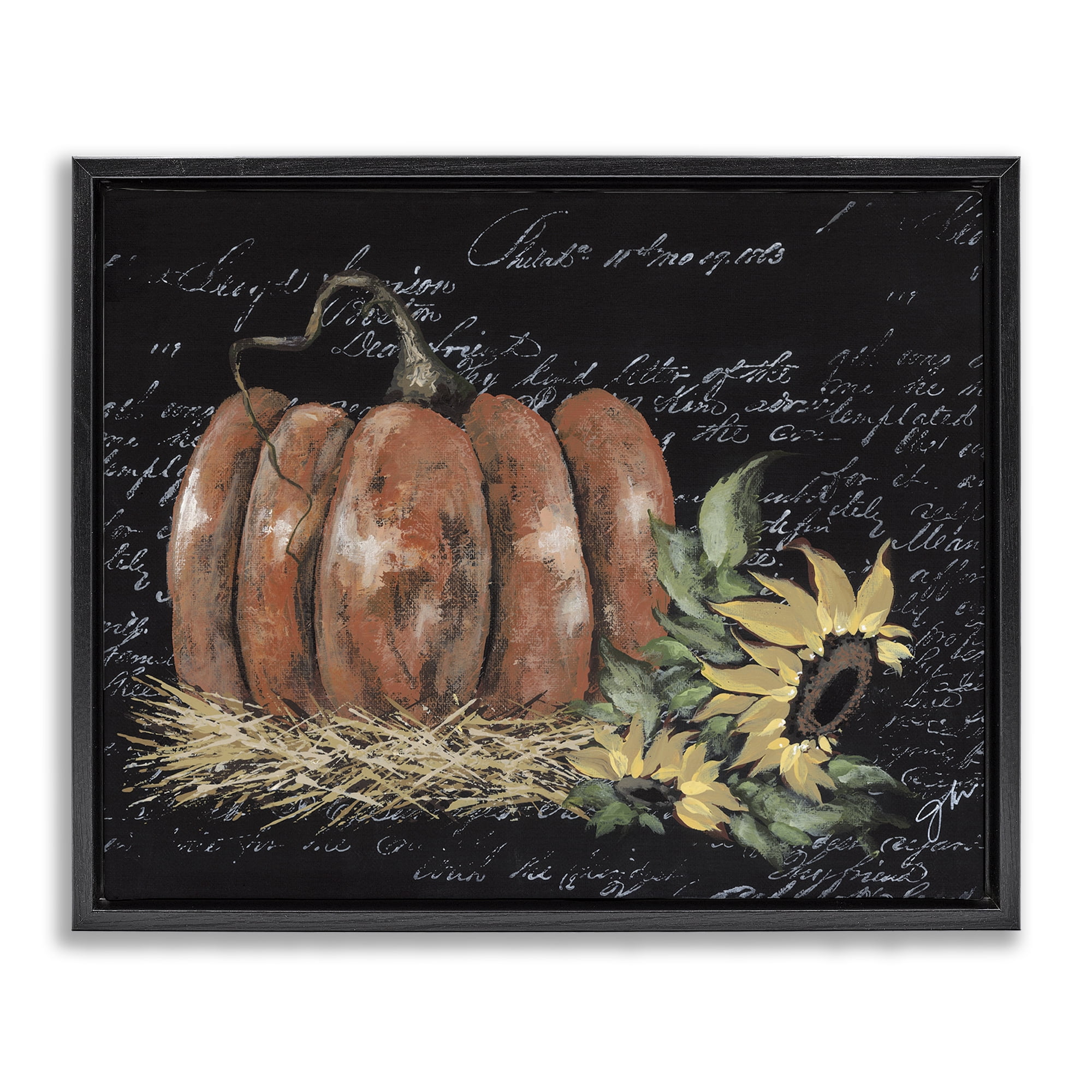 Stupell Industries Autumn Country Pumpkin Botanical & Floral Painting Black Floater Framed Art Print Wall Art, 31 x 25