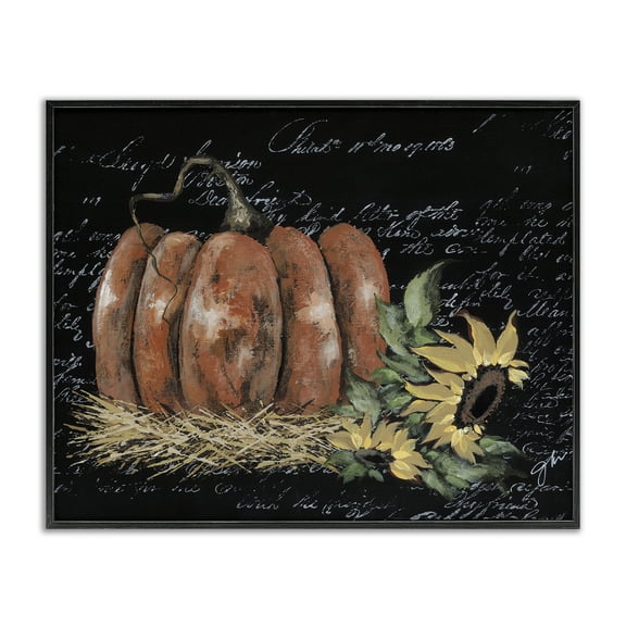 Stupell Industries Autumn Country Pumpkin Botanical & Floral Painting Black Framed Art Print Wall Art, 14 x 11