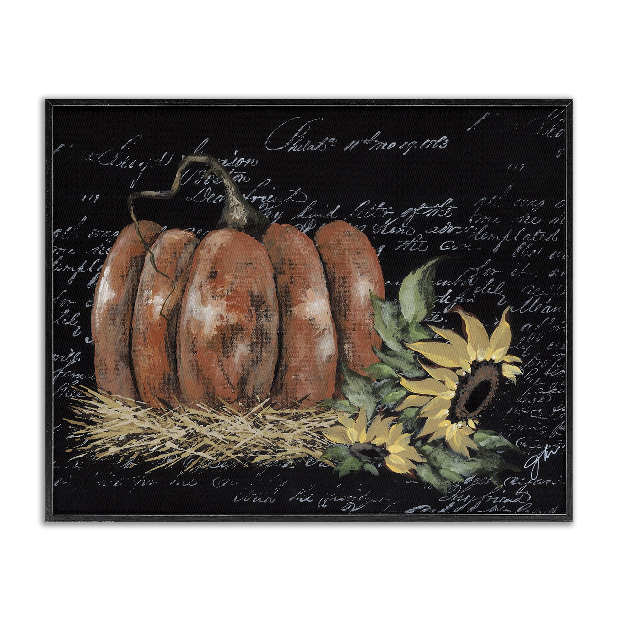 Stupell Industries Autumn Country Pumpkin Botanical & Floral Painting Black Framed Art Print Wall Art, 20 x 16
