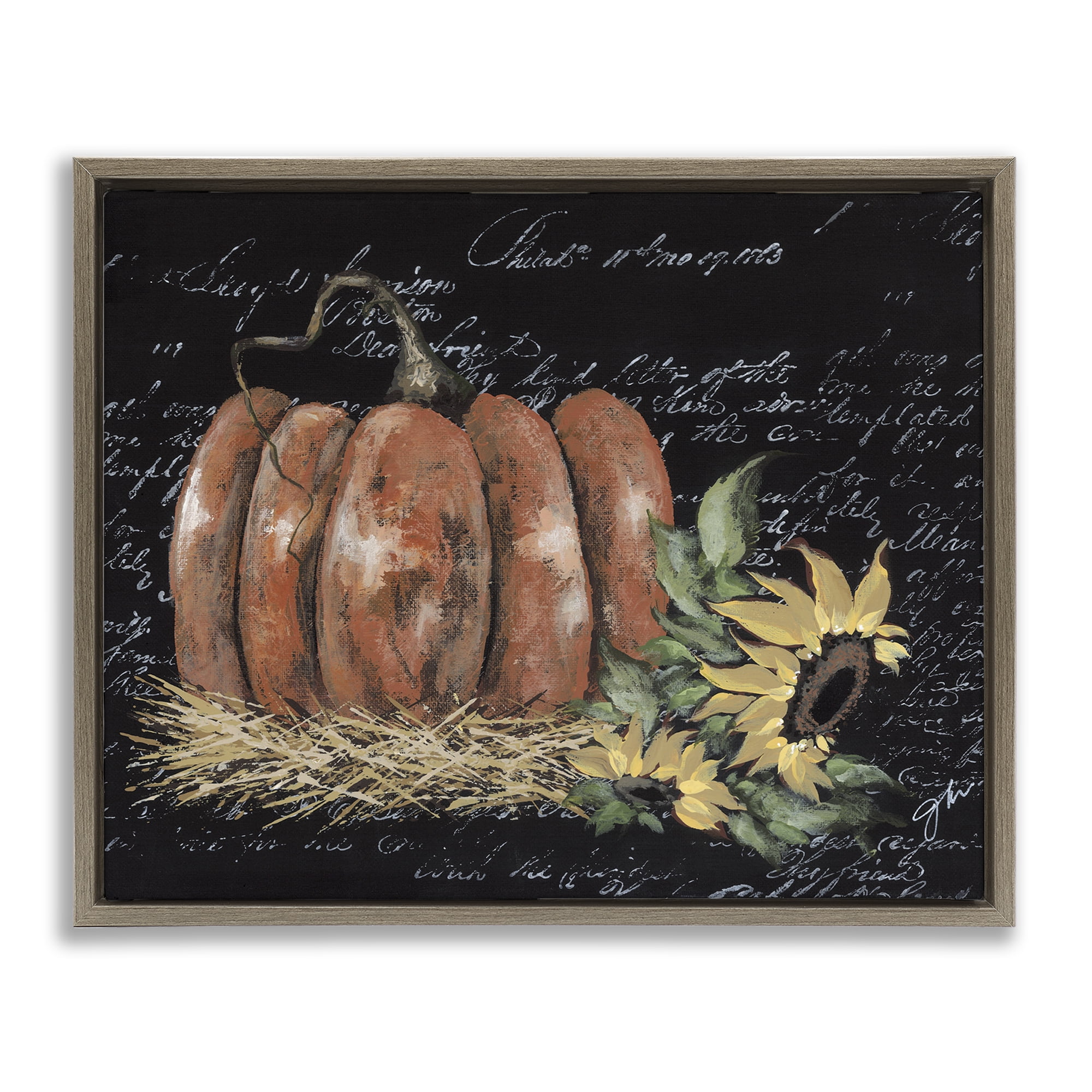 Stupell Industries Autumn Country Pumpkin Botanical & Floral Painting Brown Floater Framed Art Print Wall Art, 21 x 17