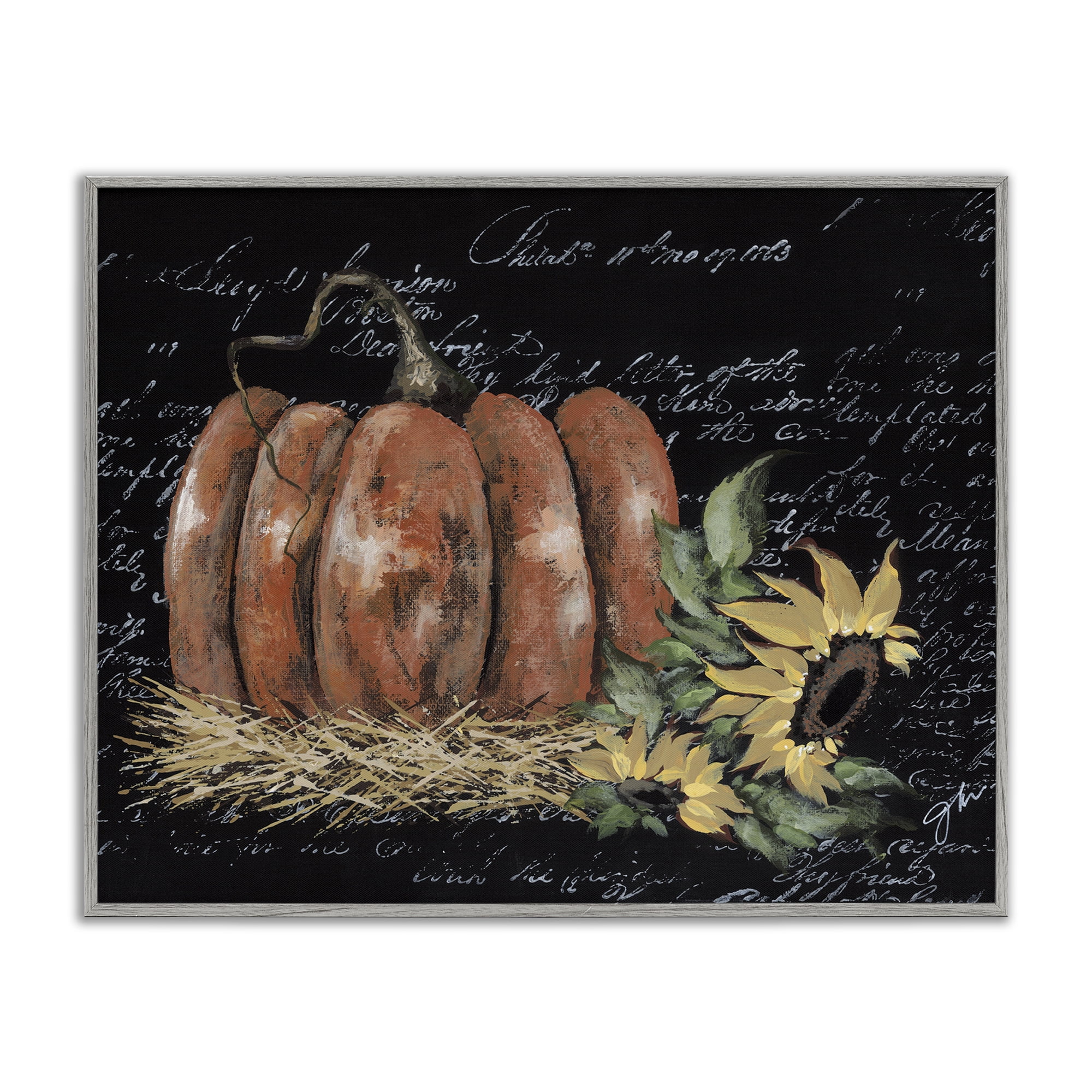 Stupell Industries Autumn Country Pumpkin Botanical & Floral Painting Gray Framed Art Print Wall Art, 14 x 11