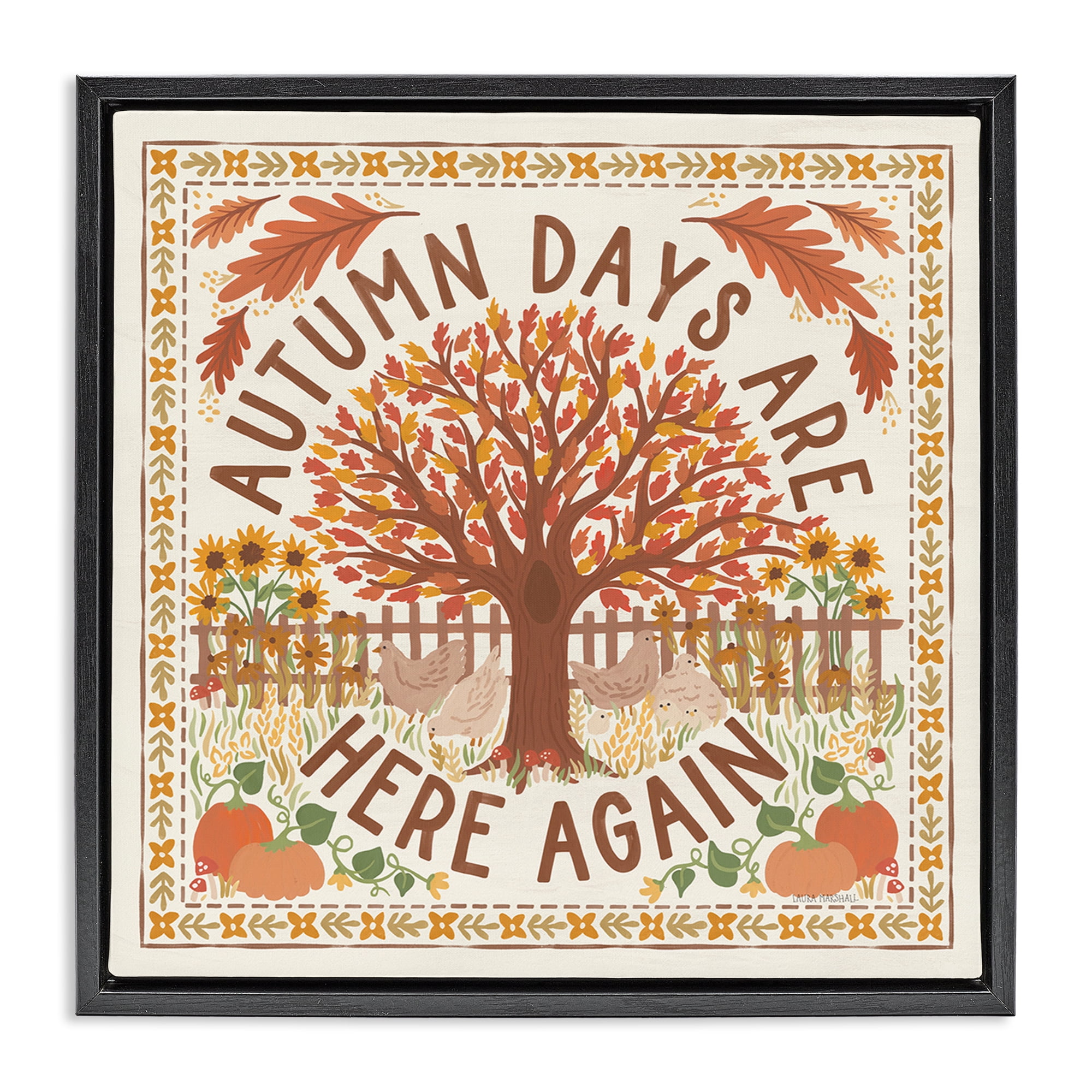 Stupell Industries Autumn Days Here Again Landscape Painting Black Floater Framed Art Print Wall Art, 18 x 18